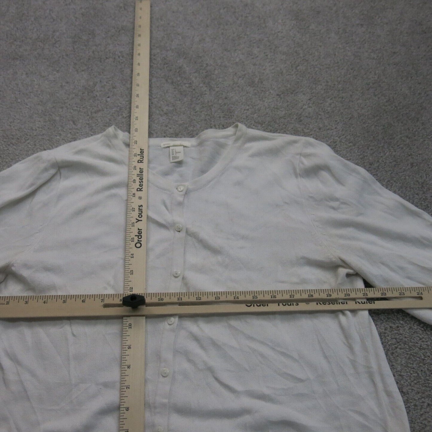 Basic Womens Cardigan Sweater Knitted Long Sleeves V Neck White Size Large