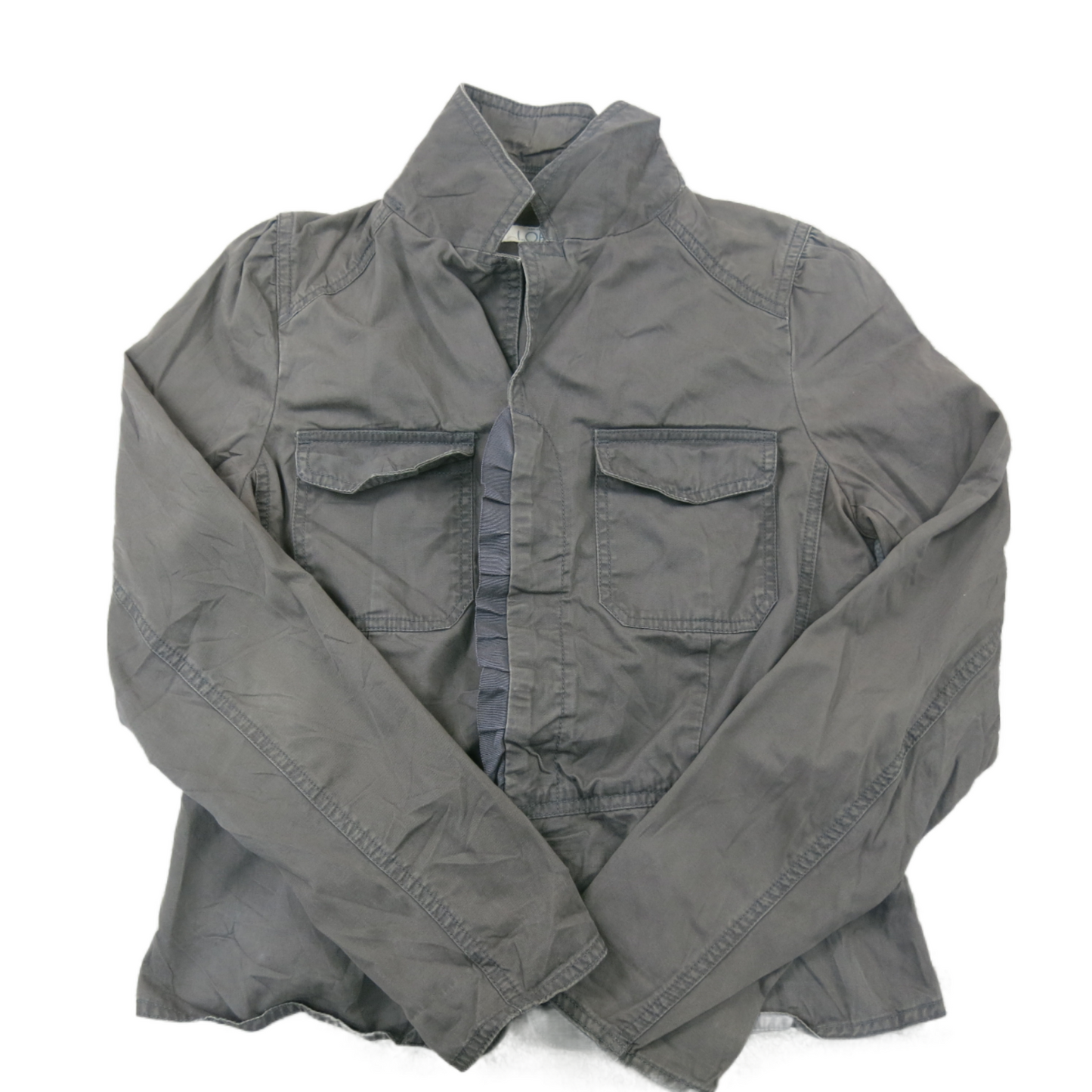 Loft ANN Taylor Womens Cargo Jacket Open Front Long Sleeves Dark Gray Size 8