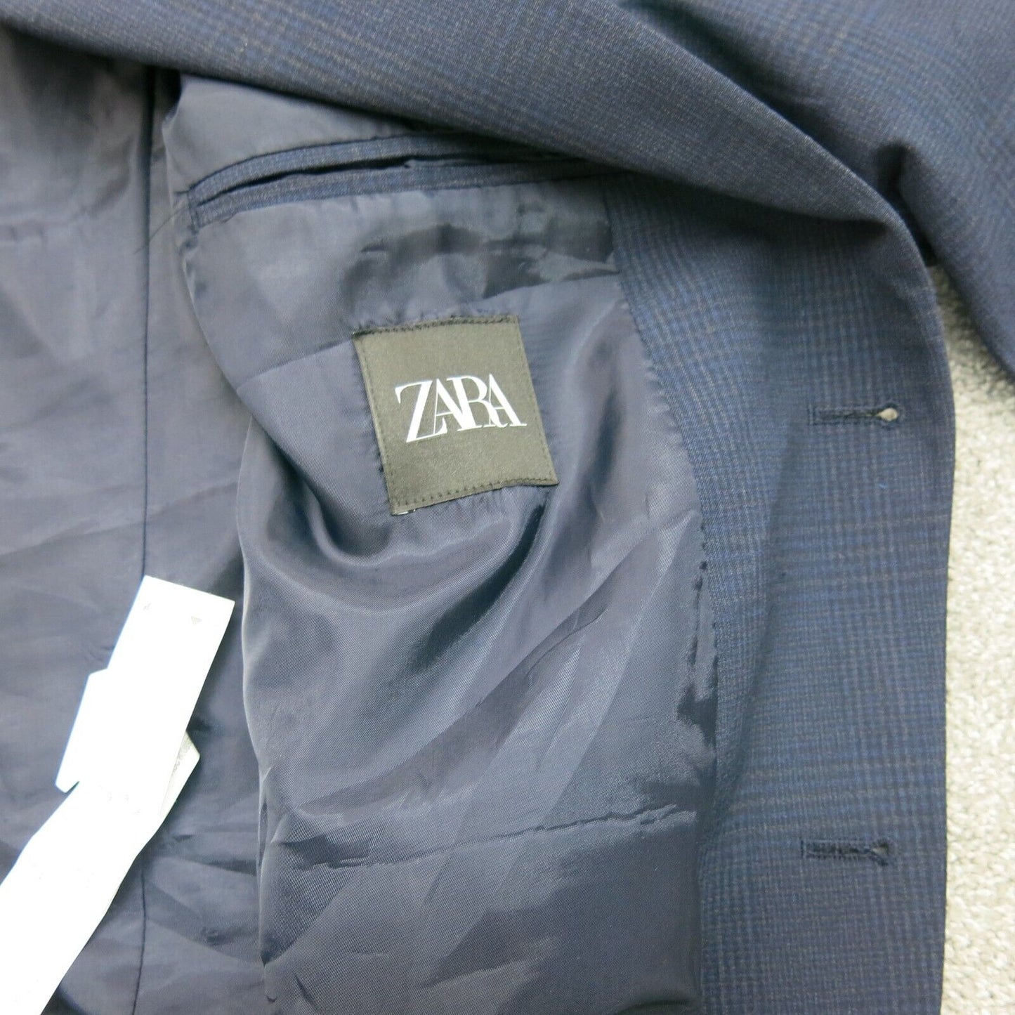 Zara Mens Blazer Coat Single Breasted Long Sleeves Pockets Navy Blue Size 40