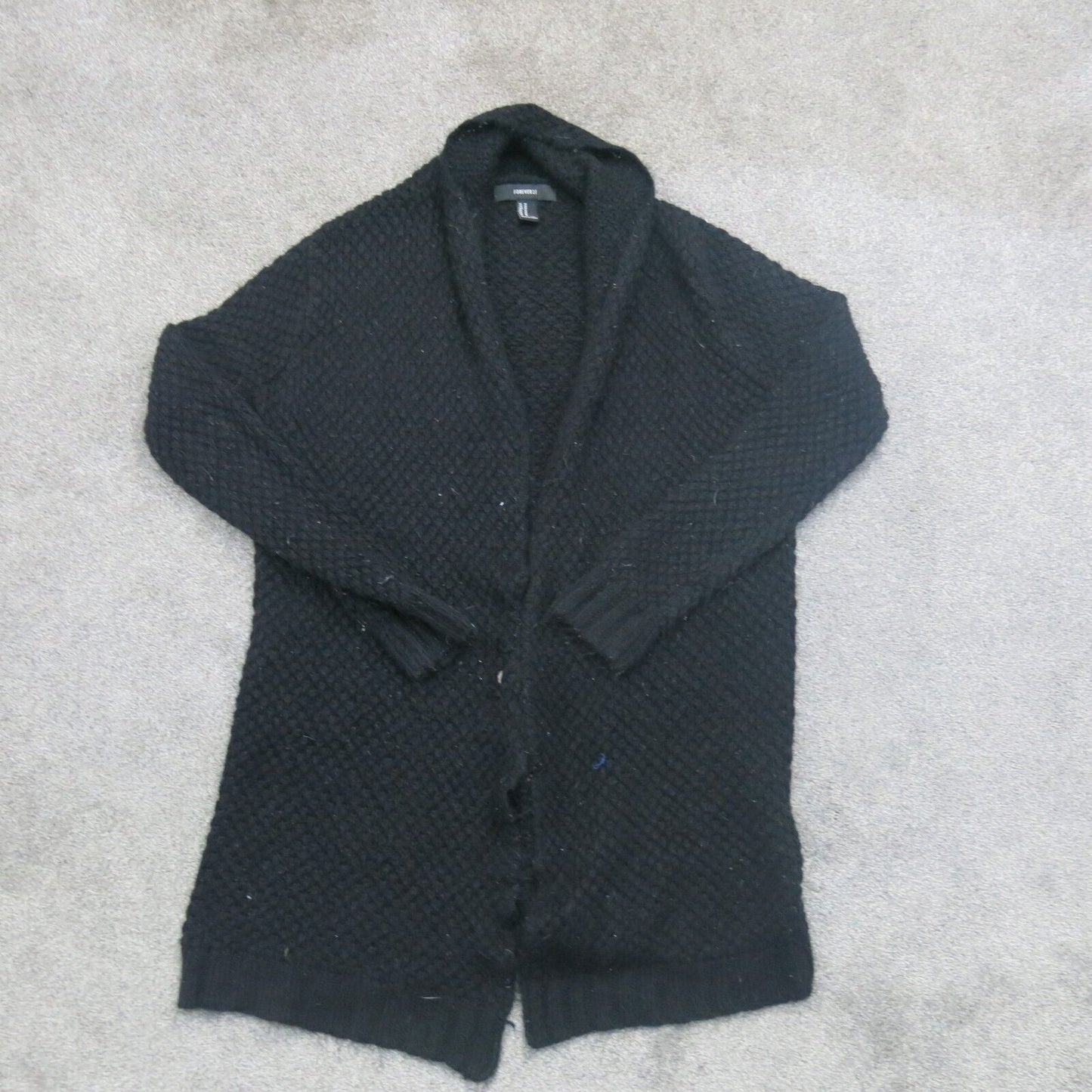 Forever 21 Womens Cardigan Sweater Open Front Long Sleeves Black Size Medium