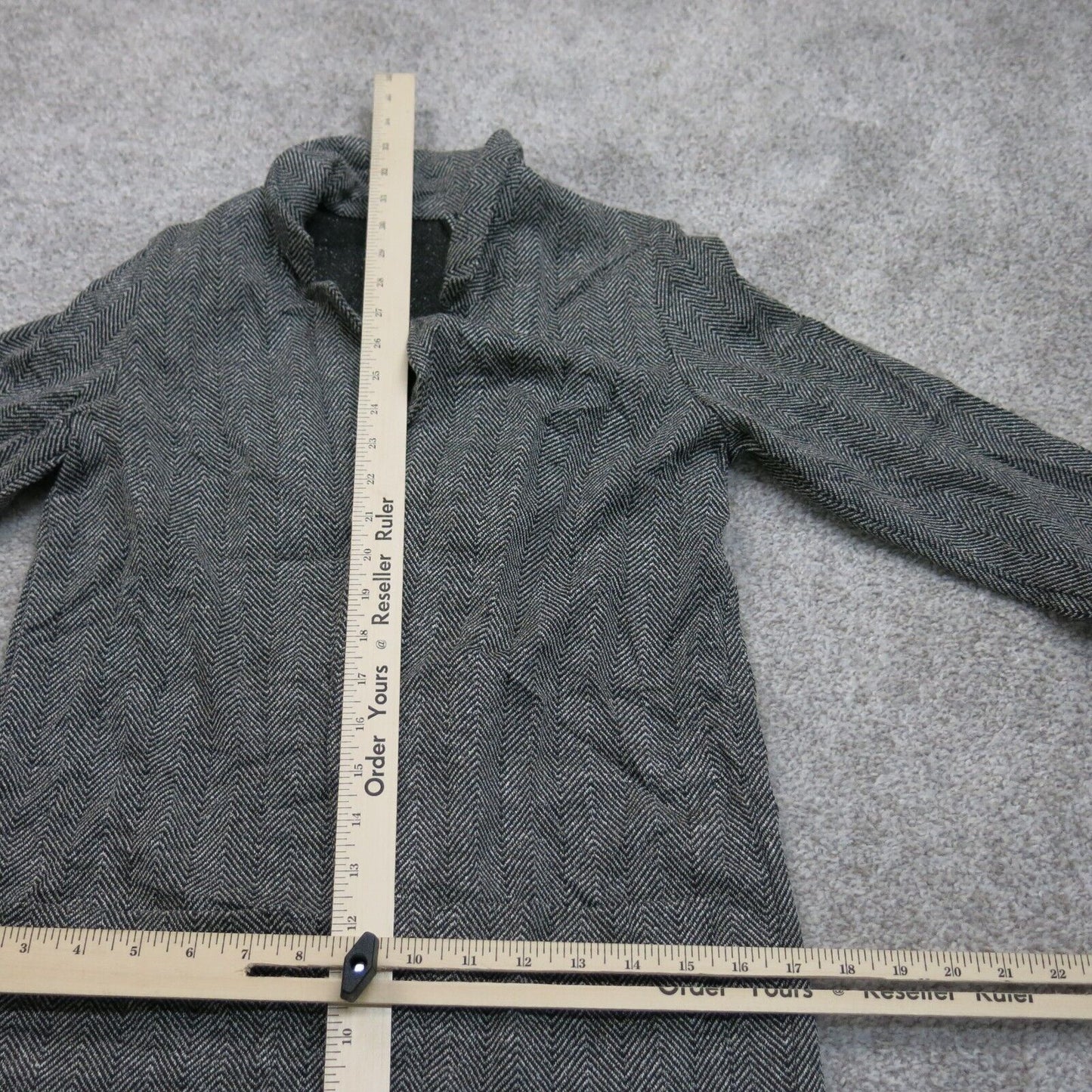 H&M Womens Tweed Blazer Long Jacket Open Front Long Sleeves Dark Gray Size 4