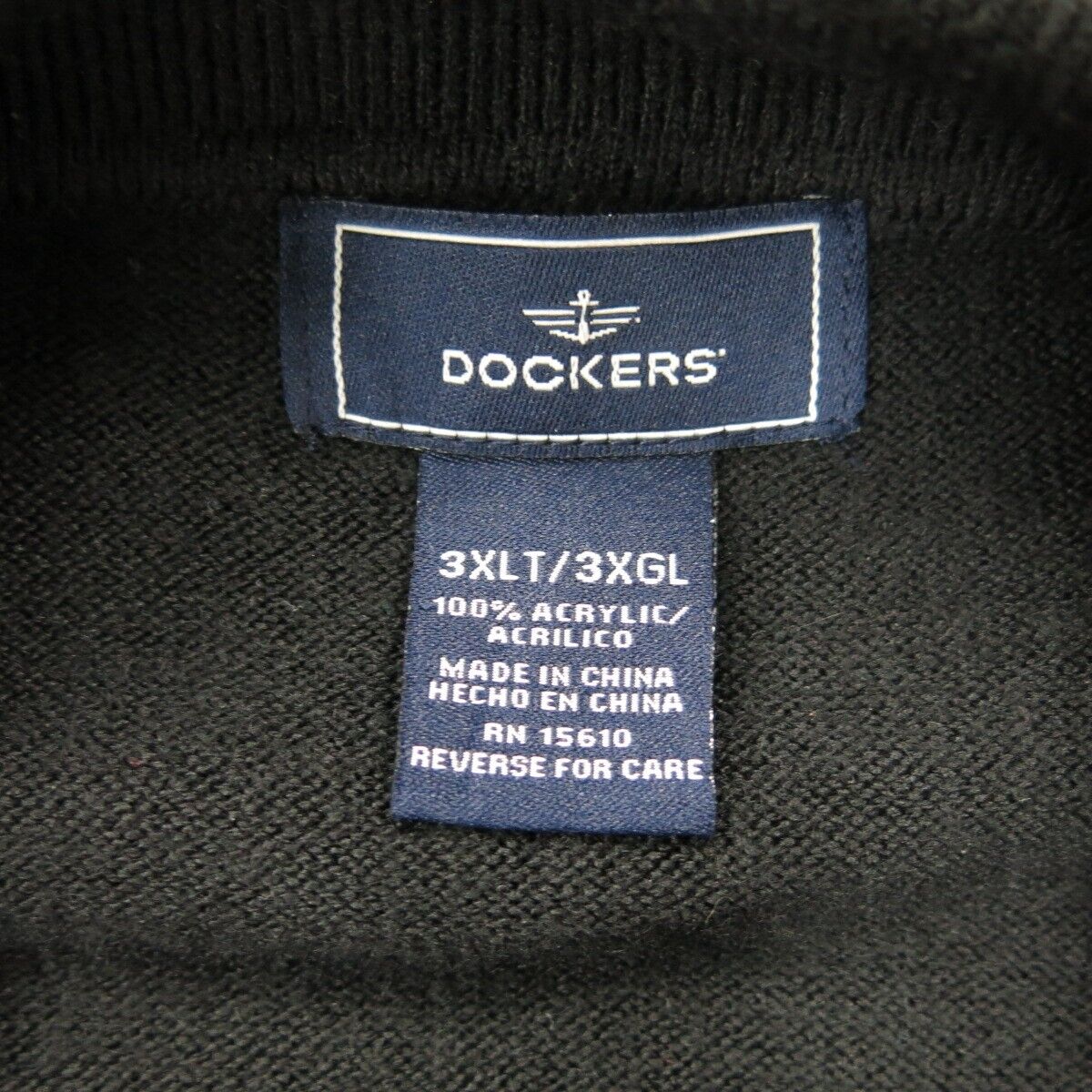 Dockers Mens Pullover Sweater Collared Front Button Long Sleeves Black Size 3X