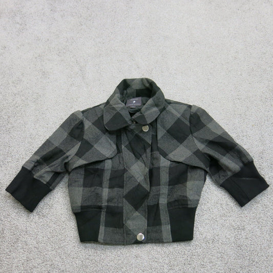 Forever 21 Womens Check Blazer Coat Jacket Ribbed Cuff & Hem Gray Black SZ Small