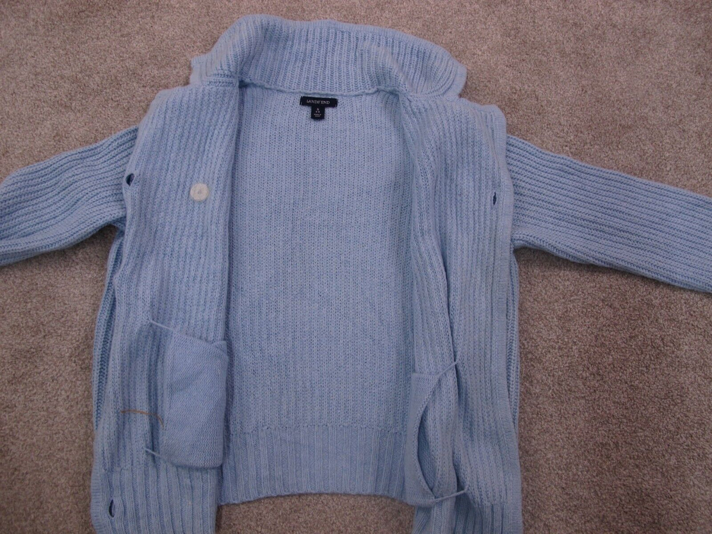 Lands End Womens Sweater Jacket Double Breasted Long Sleeves Blue Size S 6-8