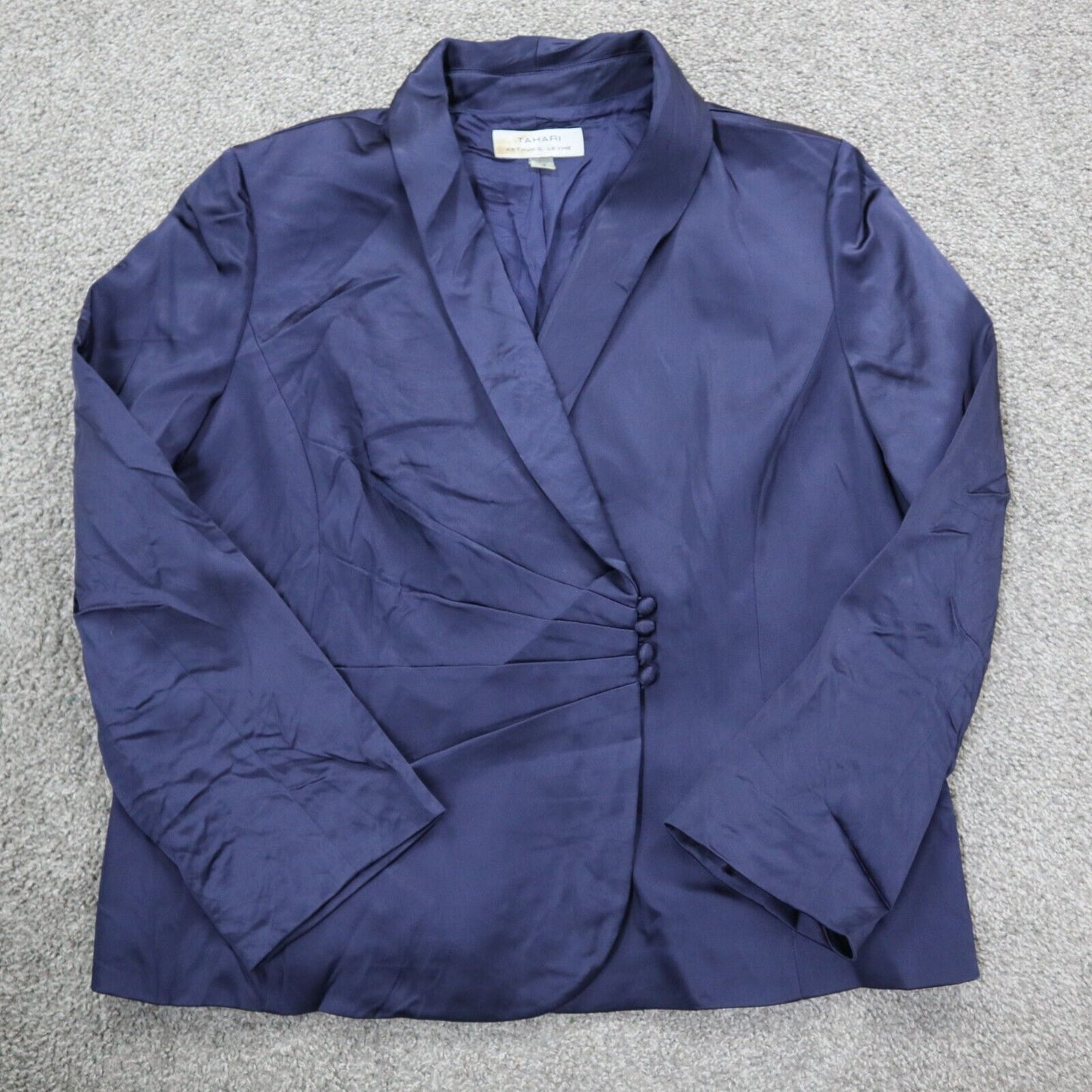 Tahari Arthurs Levine Womens Wrap Blazer Coat Long Sleeve Pockets Blue Size 18