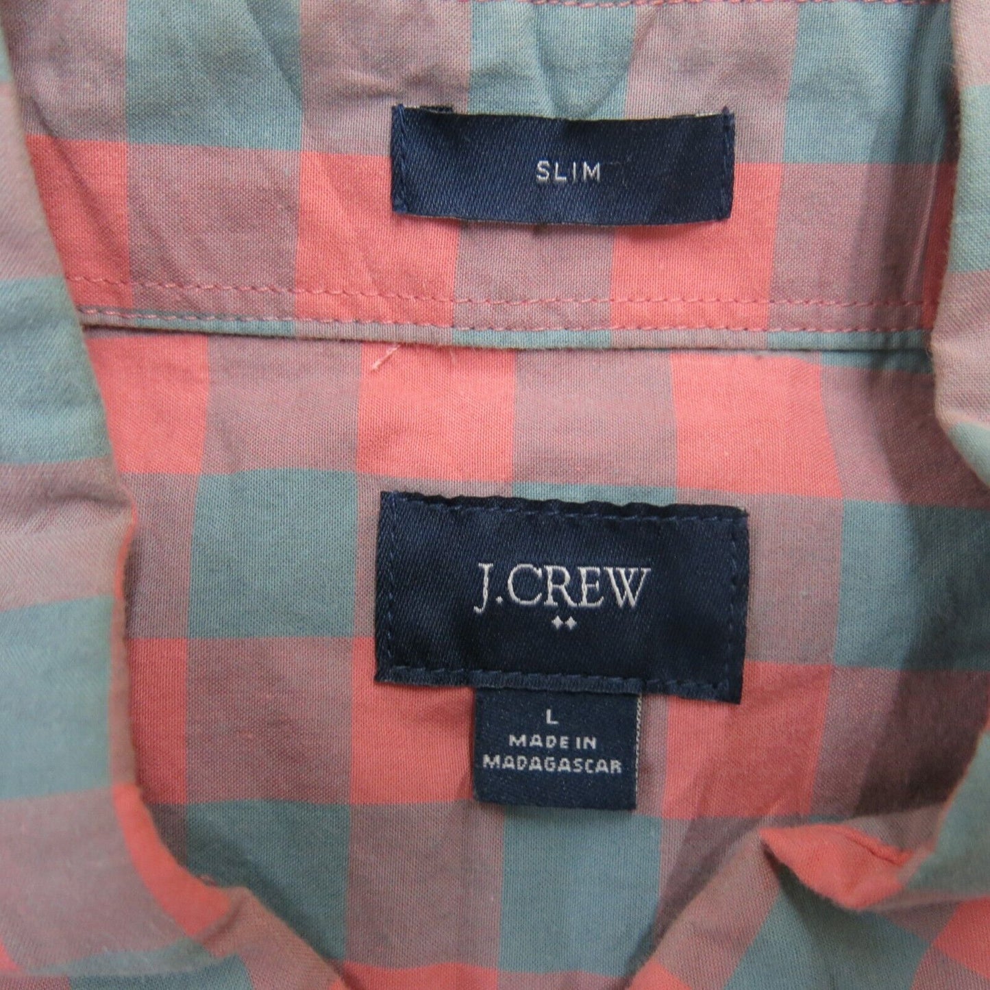 J. Crew Men Button Down Shirt Check Slim Fit Long Sleeves Pink Green Size Large