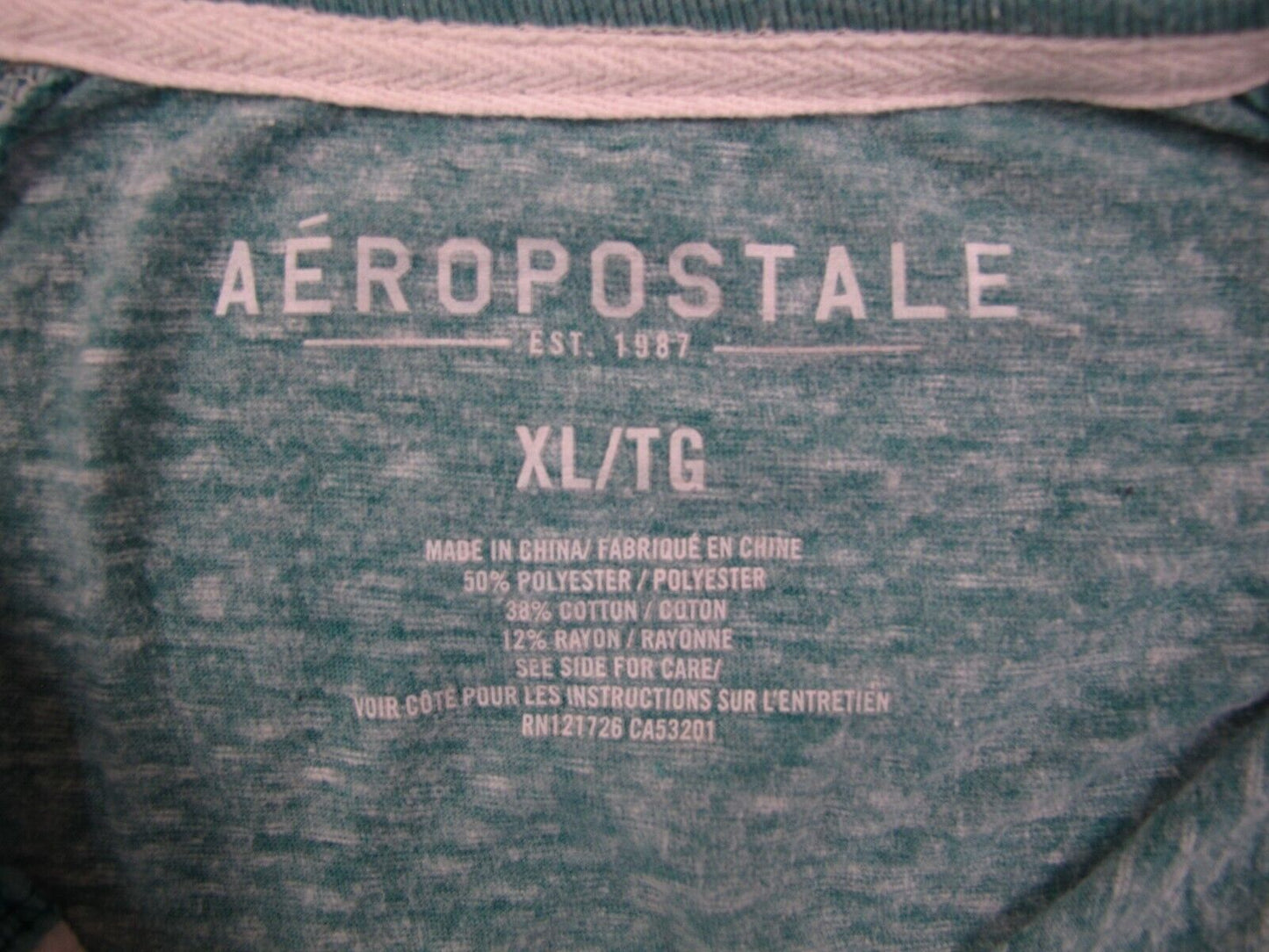 Aeropostale Henley T Shirt Top Long Sleeves Round Neck Light Blue Size X Large