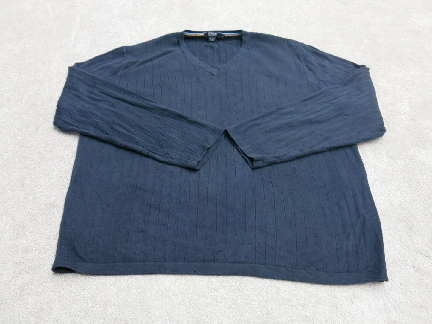 J. Crew Mens Sweatshirt 100% Cotton V Neck Long Sleeves Navy Blue Size Large