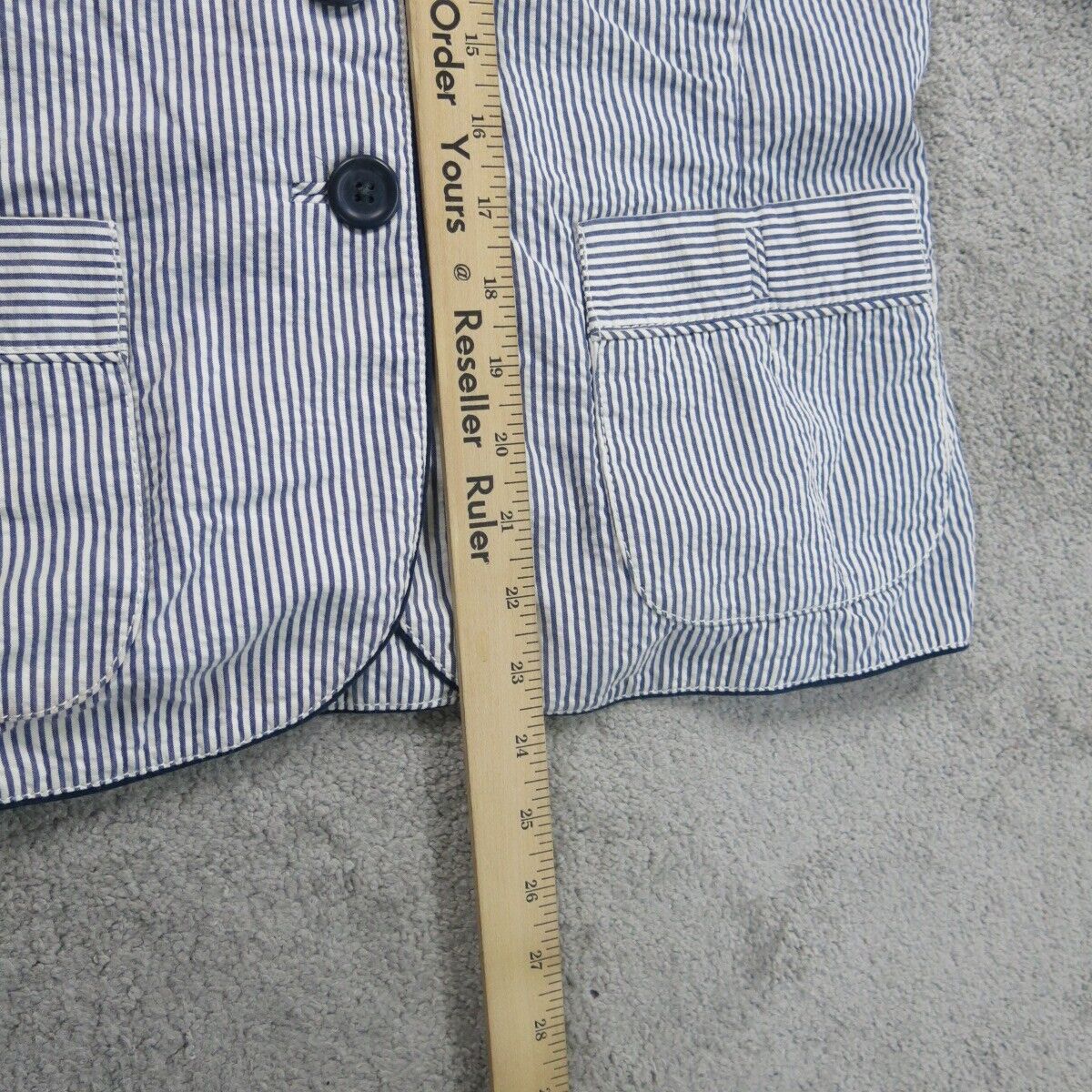 Banana Republic Womens Striped Blazer Coat Single Breasted Pockets Blue White 10
