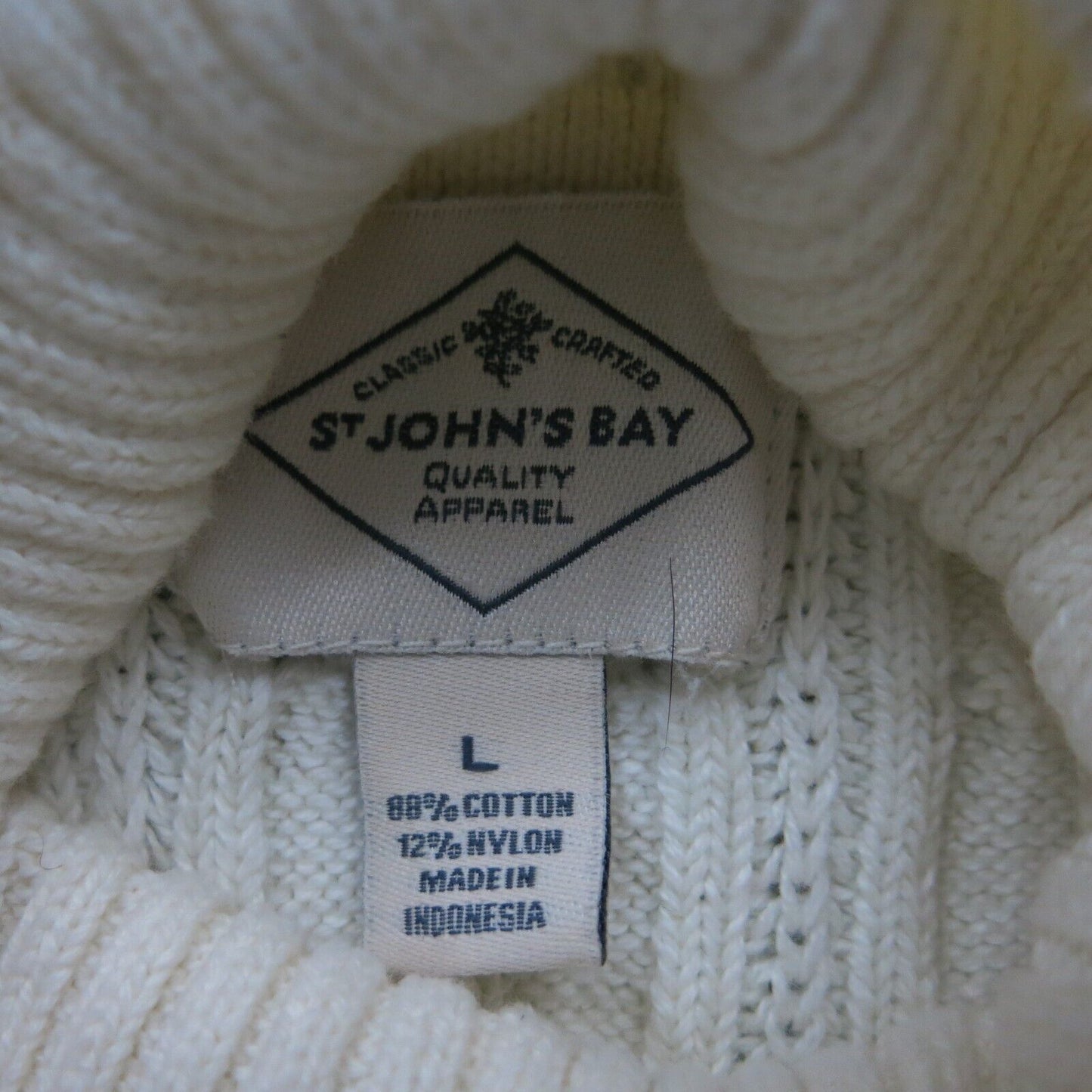 St Johns Bay Womens Pullover Sweater High Neck Long Sleeves Ivory Size Large