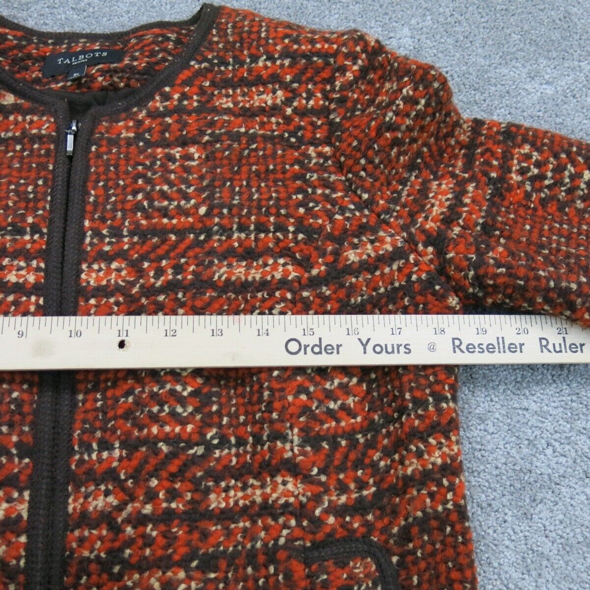 Talbots Women Jacket Full Zip Jacket Crew Neck Long Sleeves Pockets Red Orange 8