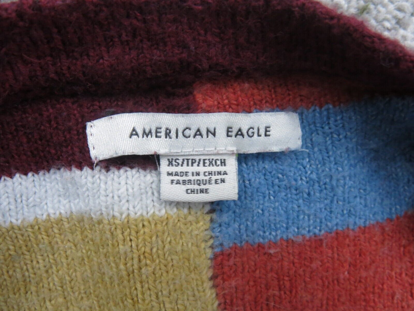 American Eagle Womens Sweater Knitted Round Neck Long Sleeves Blue Red Size XS