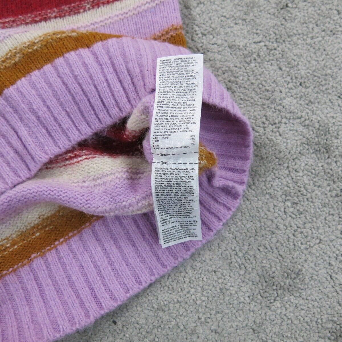 Gap Womens Pullover Knitted Sweater Mock Neck Striped Red Pink Yellow Size Small
