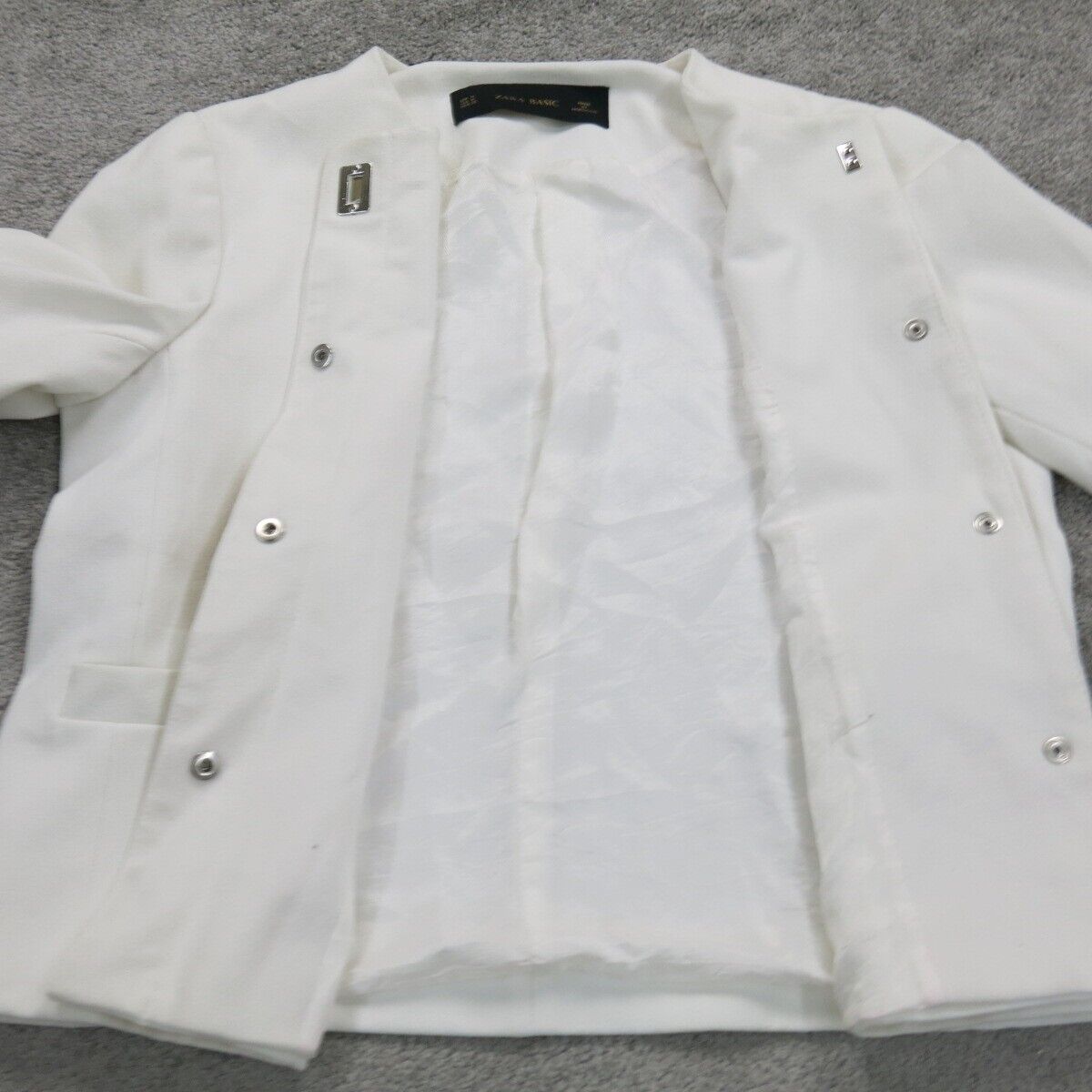 Zara Womens Scrub Jackets Crew Neck Long Sleeve Pockets White Size Medium