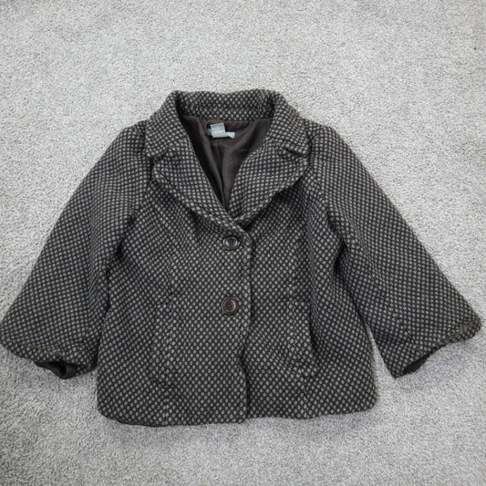 Ann Taylor Womens Tweed Coat Long Sleeves Front Button Pocket Black Gray Size 12