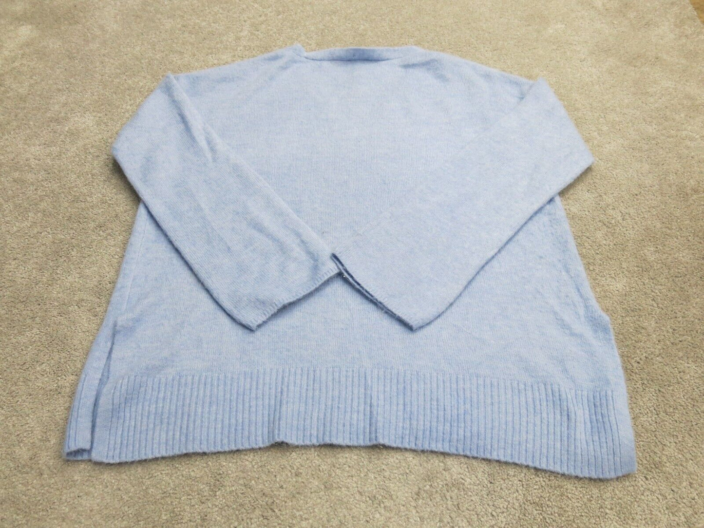 Express Womens Pullover Knitted Sweater Sleeves V Neck Light Blue Size Large