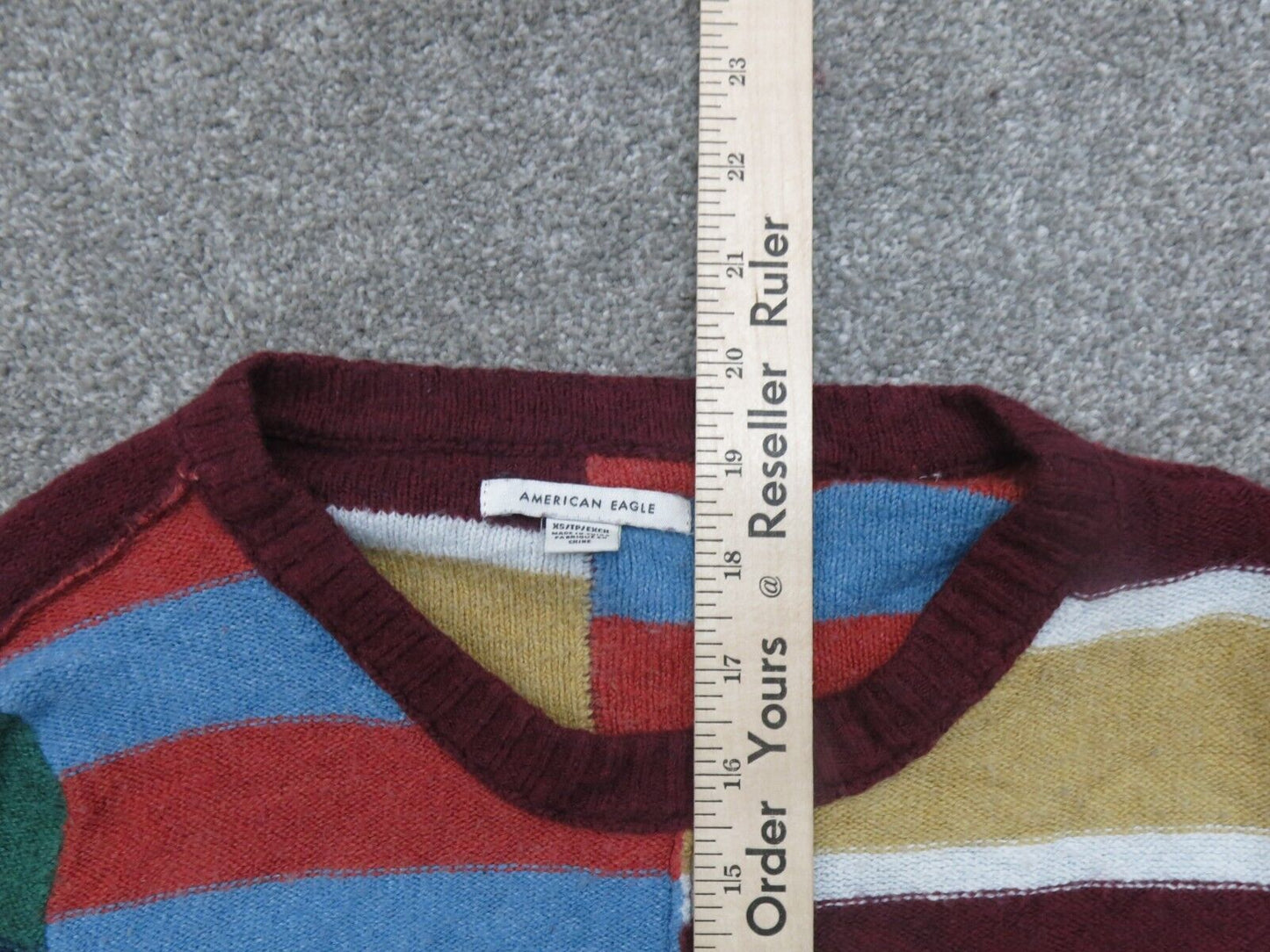 American Eagle Womens Sweater Knitted Round Neck Long Sleeves Blue Red Size XS