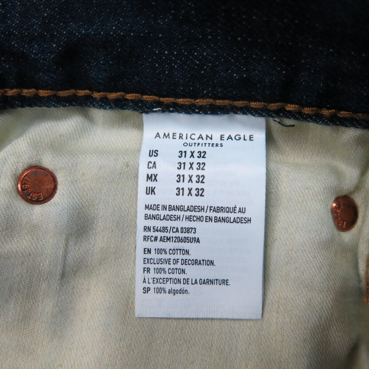 American Eagle Mens Straight Leg Jeans High Rise 100% Cotton Blue Size W31XL32