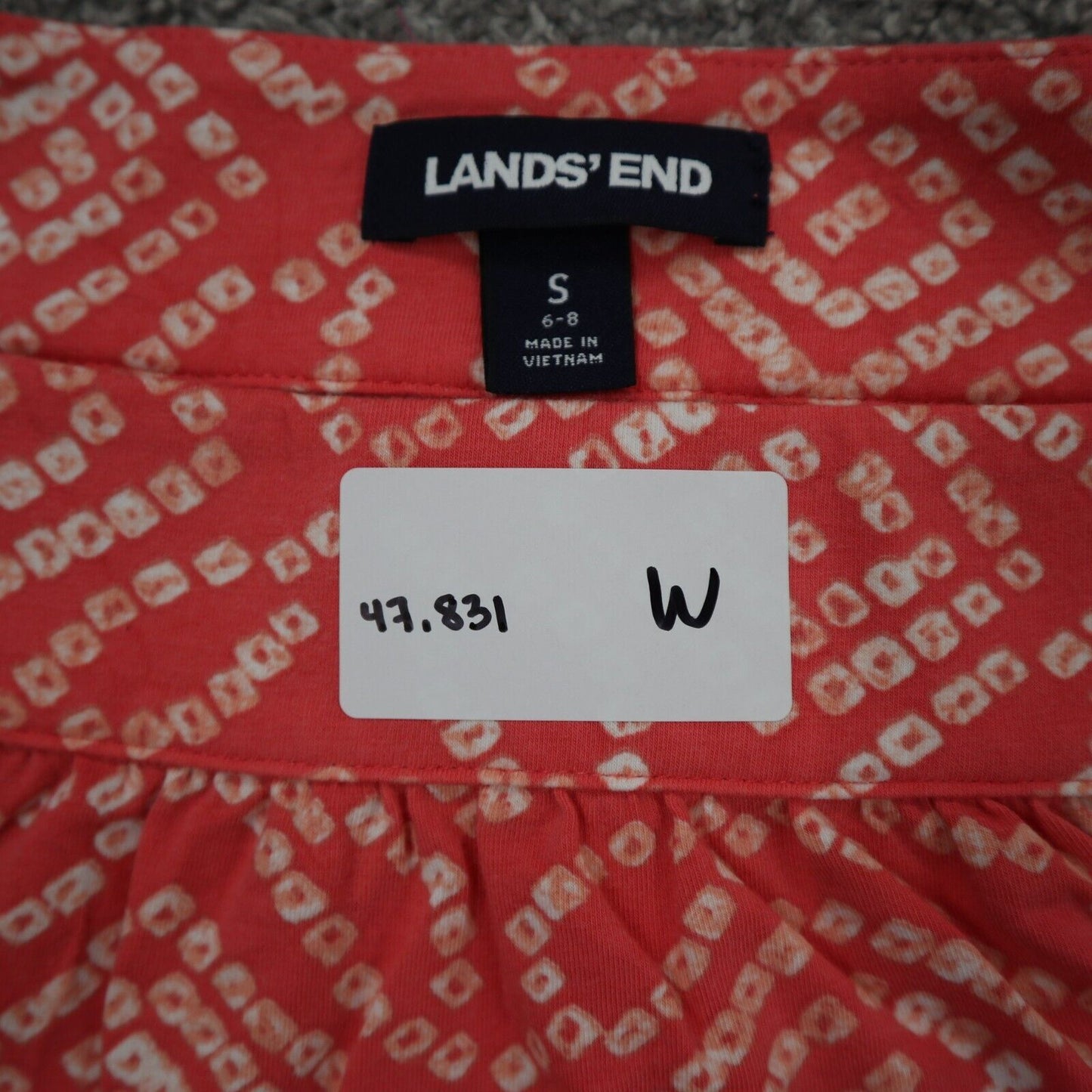 Lands End Womens Blouse Top Square Neck Short Sleeves Floral Orange Size Small