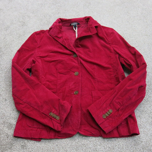 Lands End Womens Blazer Coat Single Breasted Pockets Solid Red Size 8