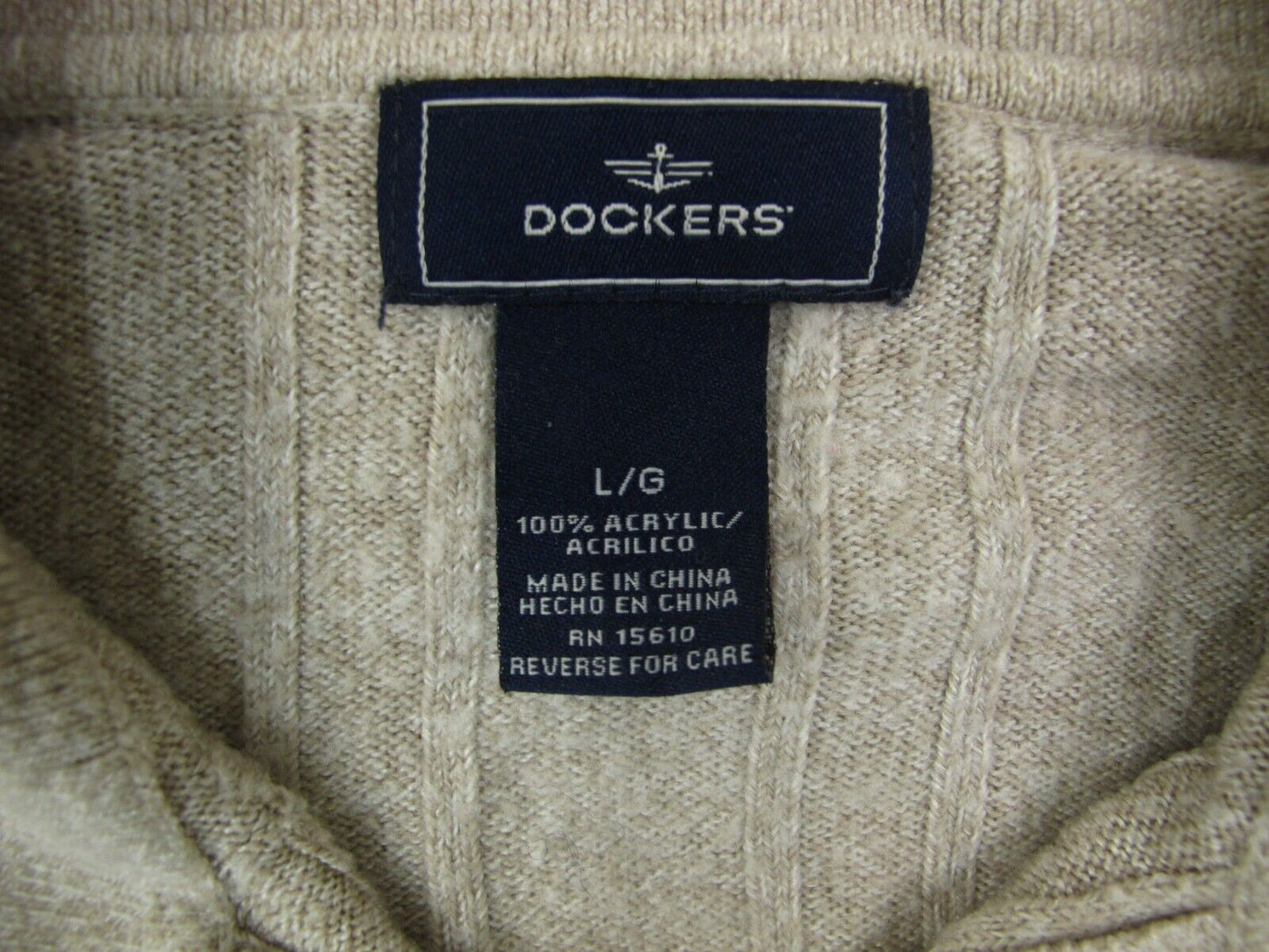 Dockers Womens Henley Sweater Long Sleeve High Neck Cotton Ivory Size Large
