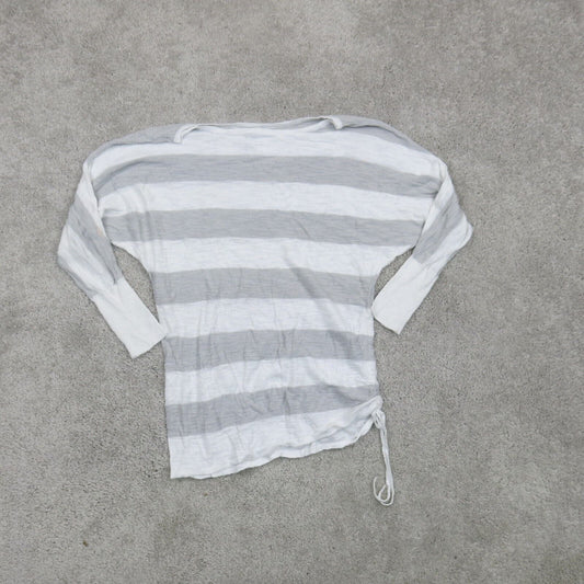 Express Womens Pullover Sweater 3/4 Sleeves Striped Gray White Size X Small