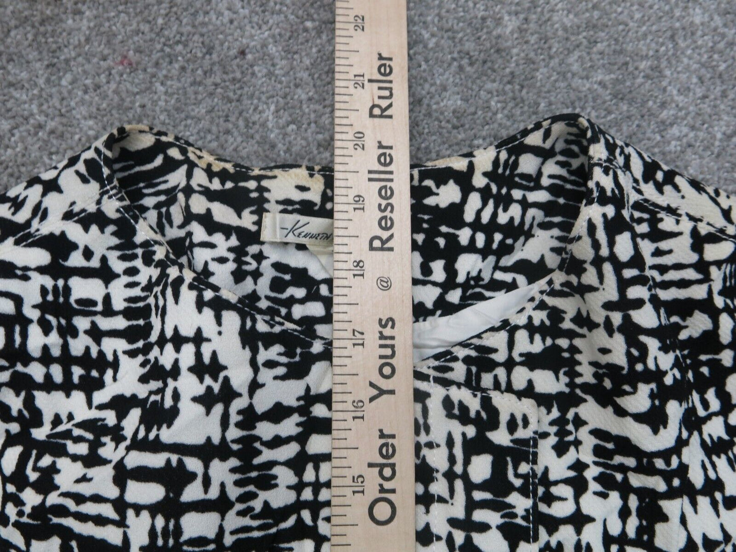 Kenneth Cole Womens Blouse Top Flare Sleeves Crew Neck Black White Size 4