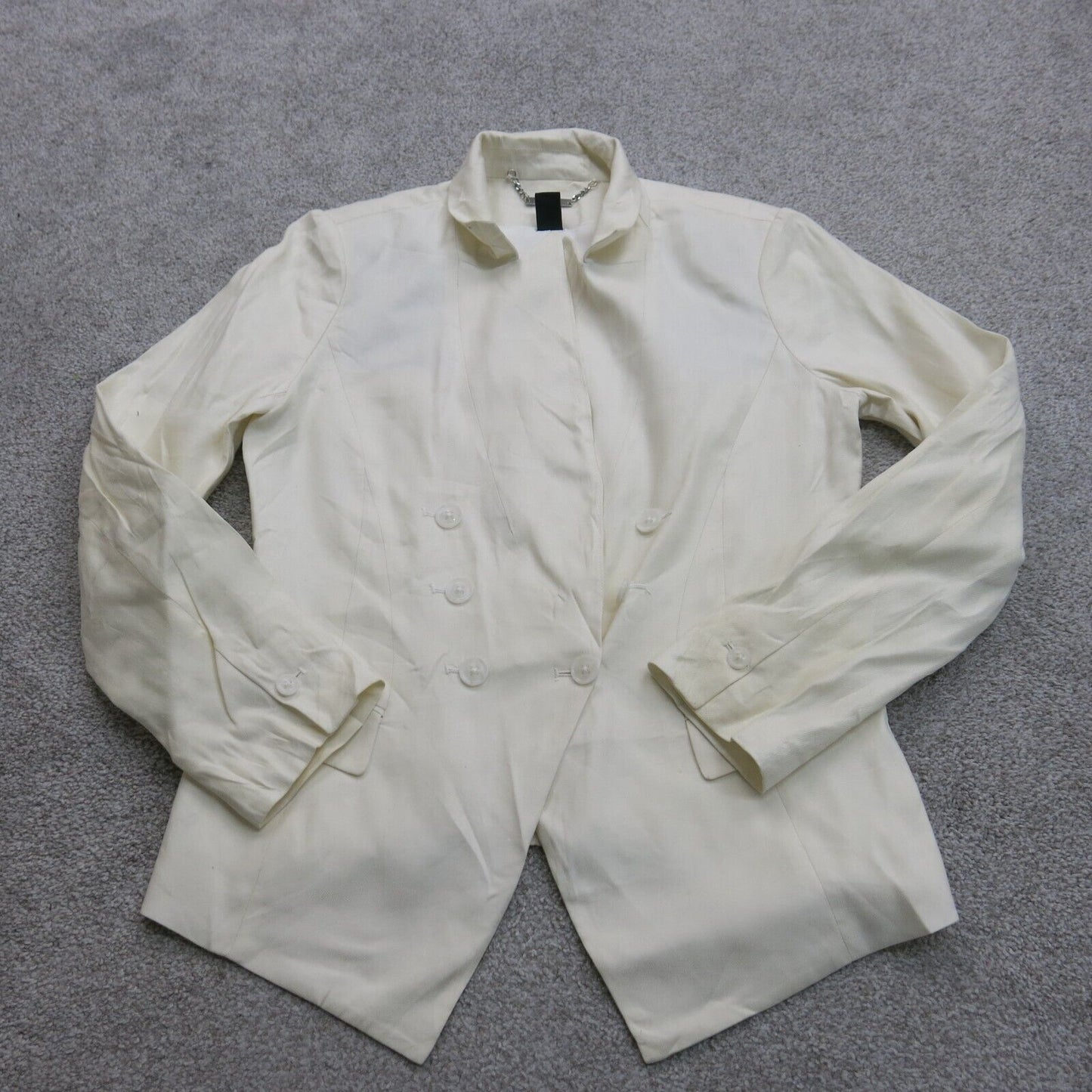 White House Black Market Womens Blazer Coat Long Sleeve Hi Low Ivory Size 8
