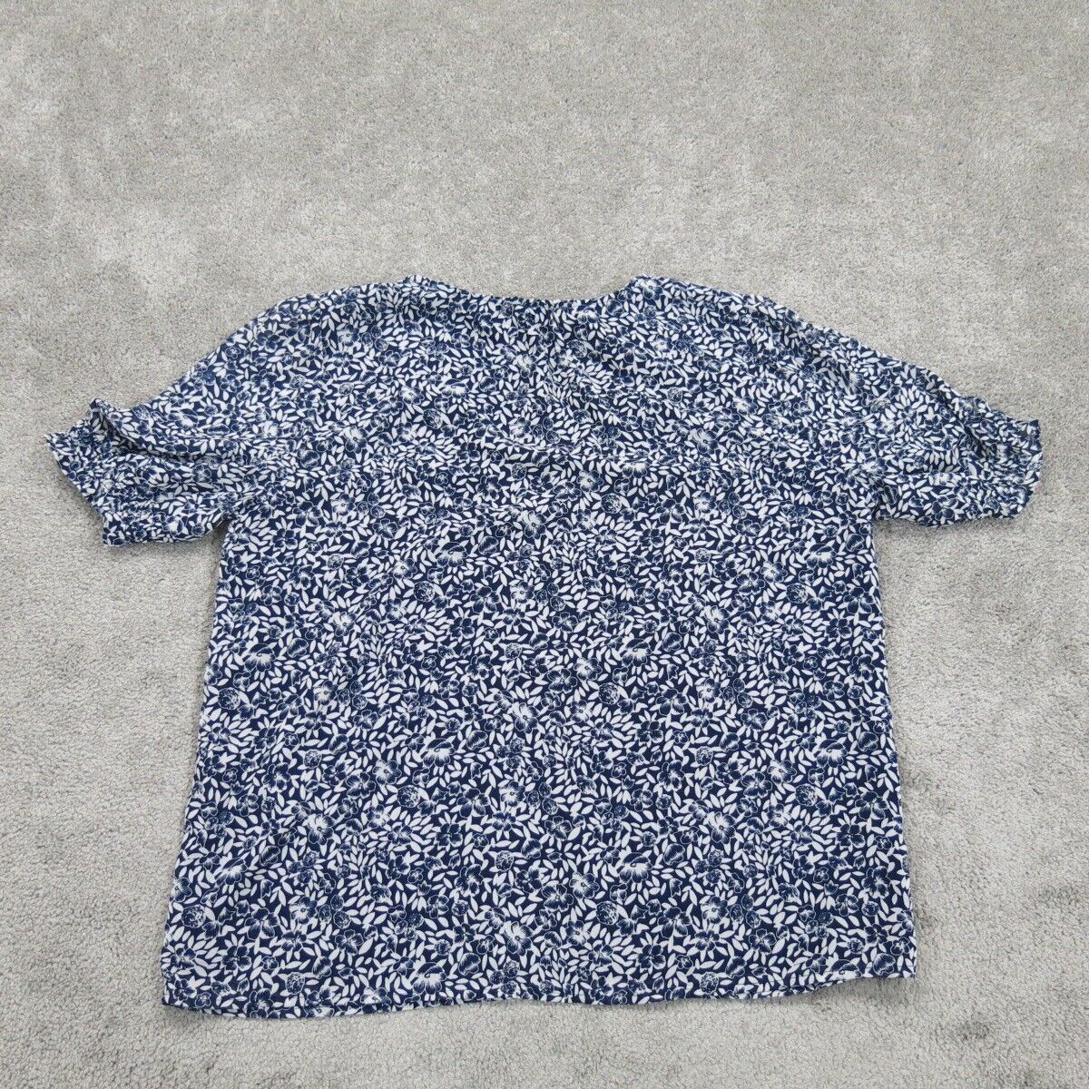 J. Crew Womens Floral Blouse Top Short Sleeve V Neck Blue White Size Small