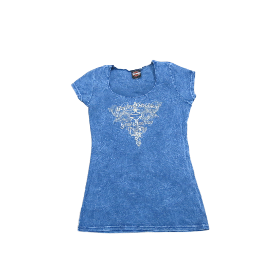 Hawkeye Womens Graphic T Shirt Top Cap Sleeves 100% Cotton Blue Size X Large