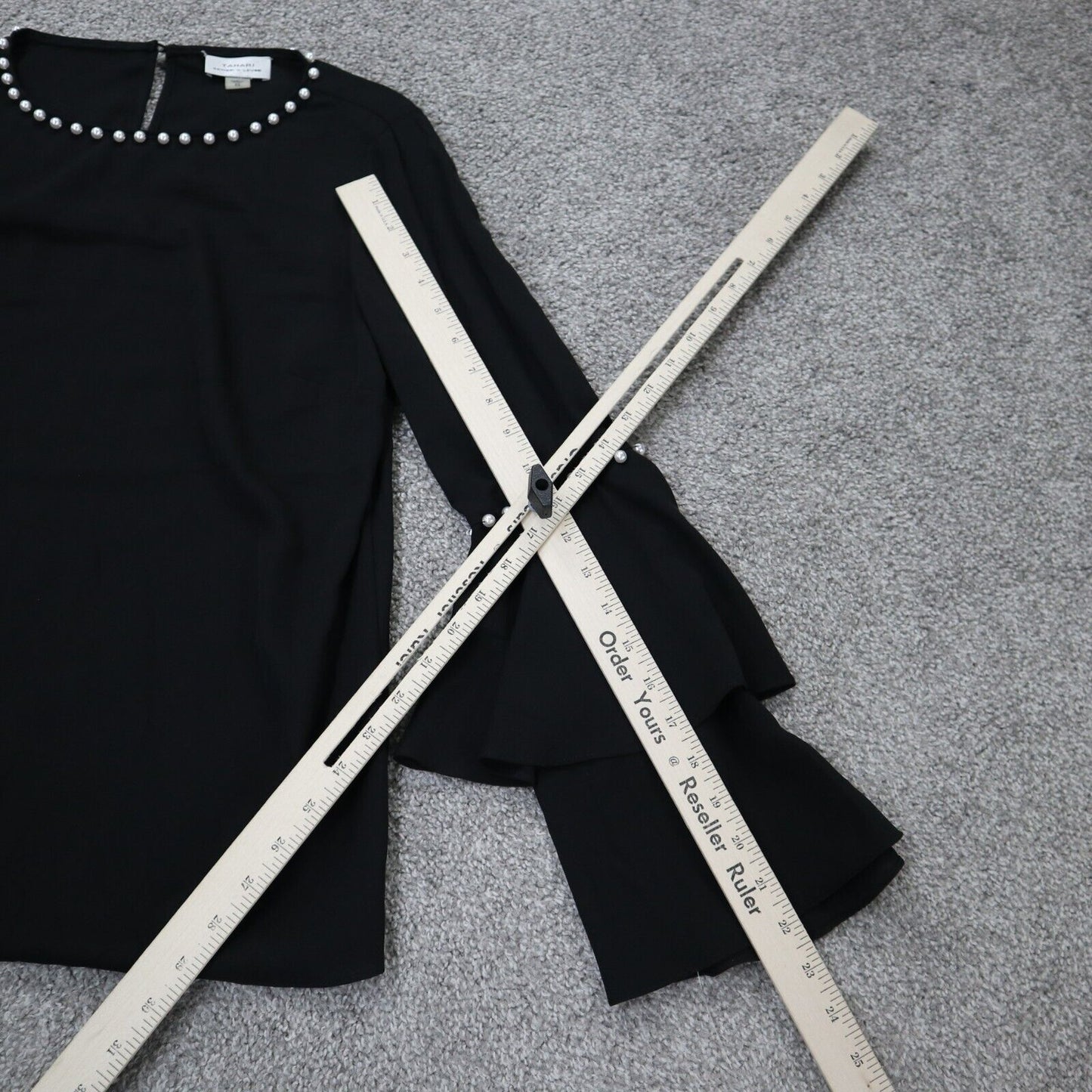 Tahari Womens Blouse Top Pullover Flared Sleeves Round Neck Black Size X Small