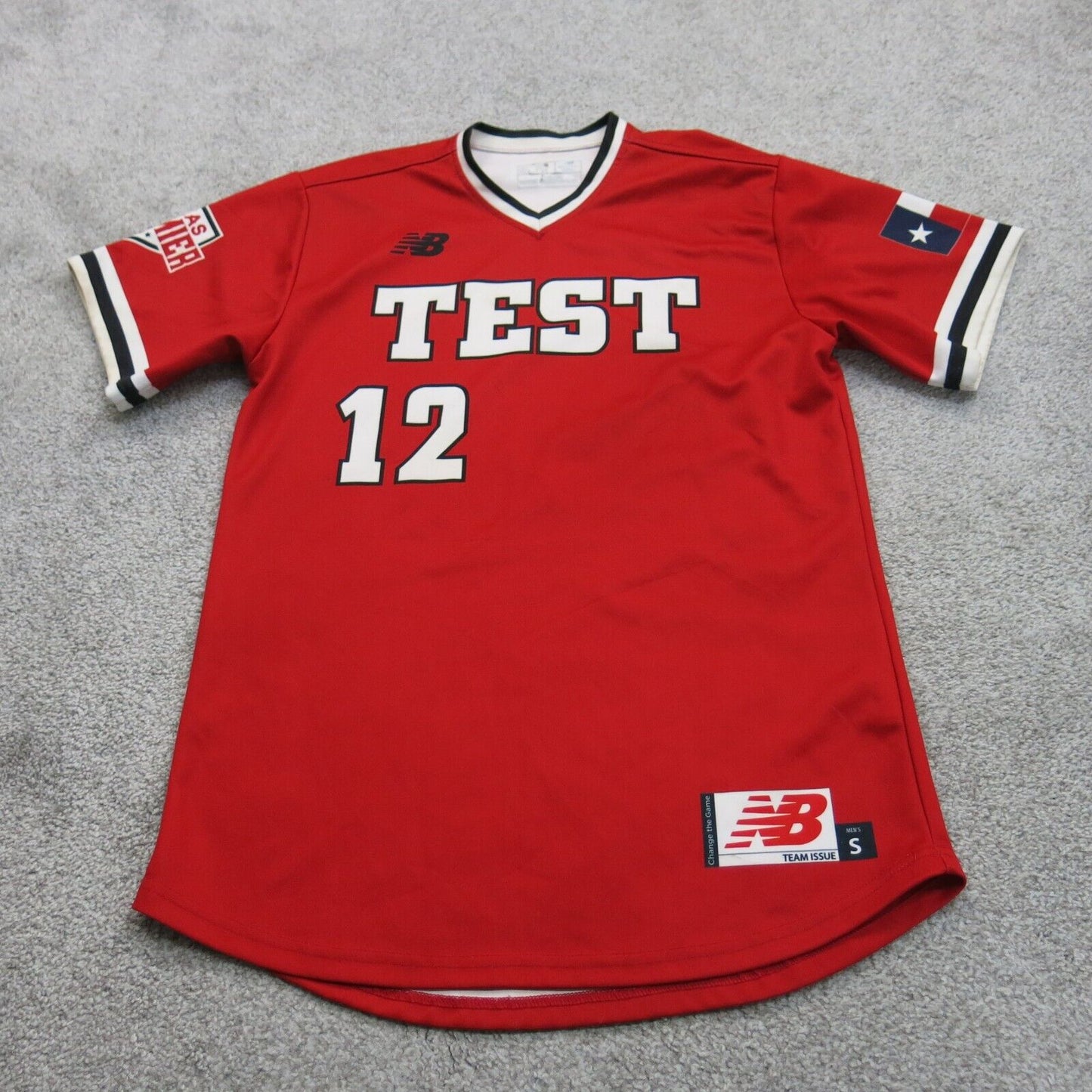 New Balance Mens Sports Jersey Shirt V Neck Short Sleeves Test #12 Red SZ Small