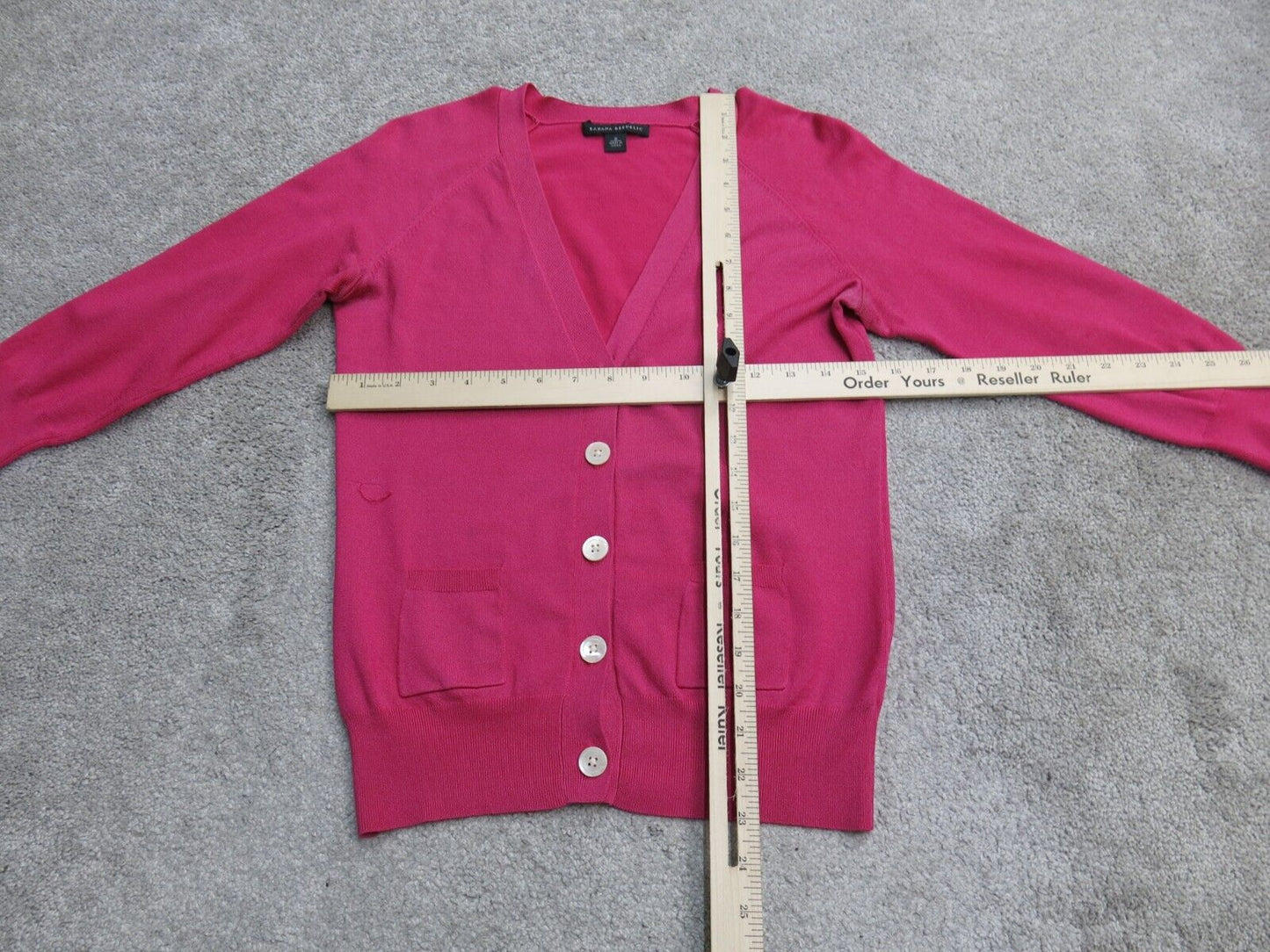 Banana Republic Womens Cardigan Sweater Knitted 3/4 Sleeve Pocket Pink SZ Small