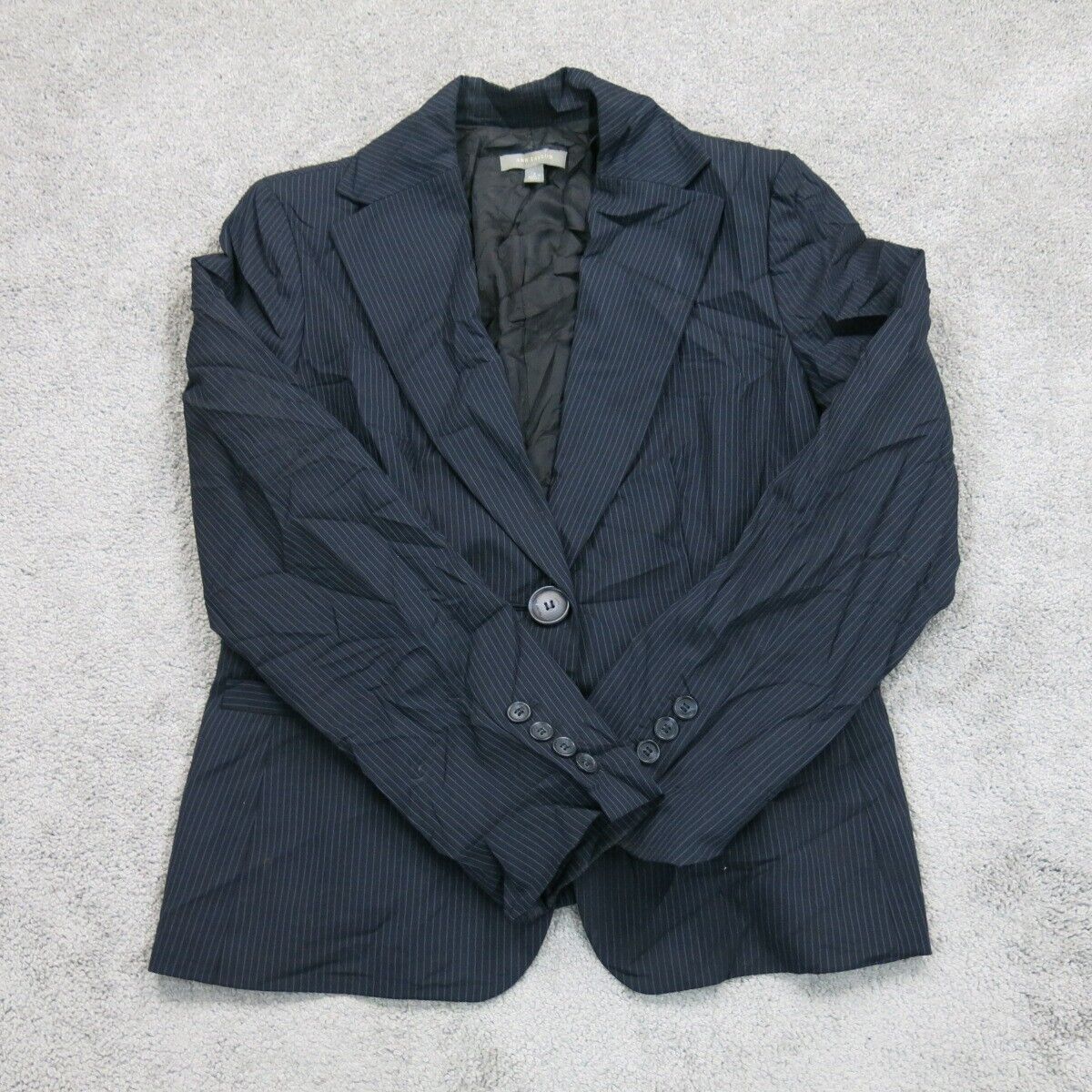 Ann Taylor Womens Blazer Coat Striped Single Breasted Long Sleeves Blue Size 4