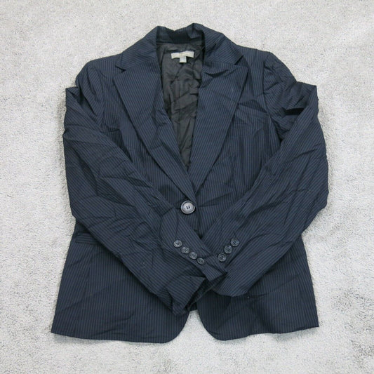 Ann Taylor Womens Blazer Coat Striped Single Breasted Long Sleeves Blue Size 4