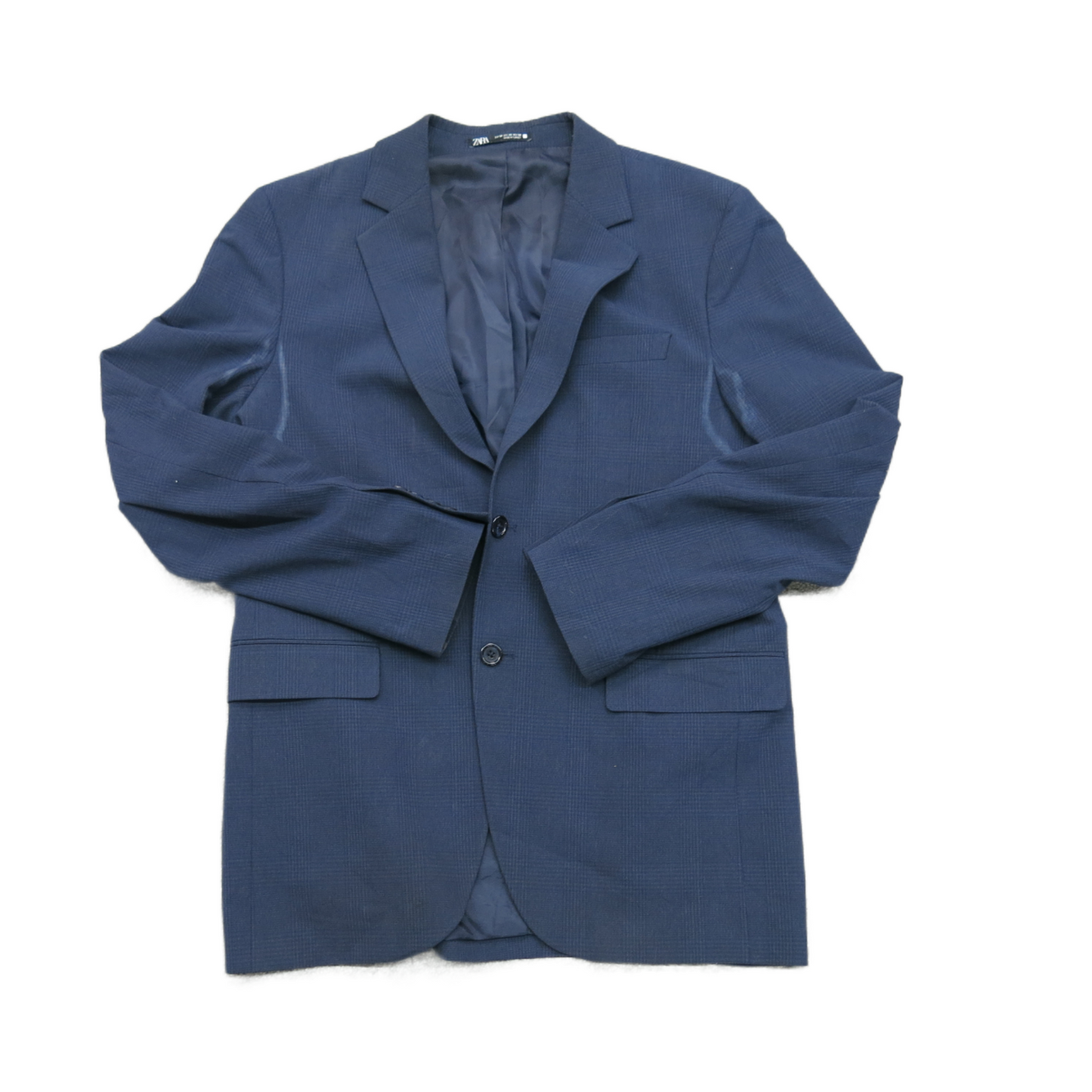 Zara Mens Blazer Coat Single Breasted Long Sleeves Pockets Navy Blue Size 40