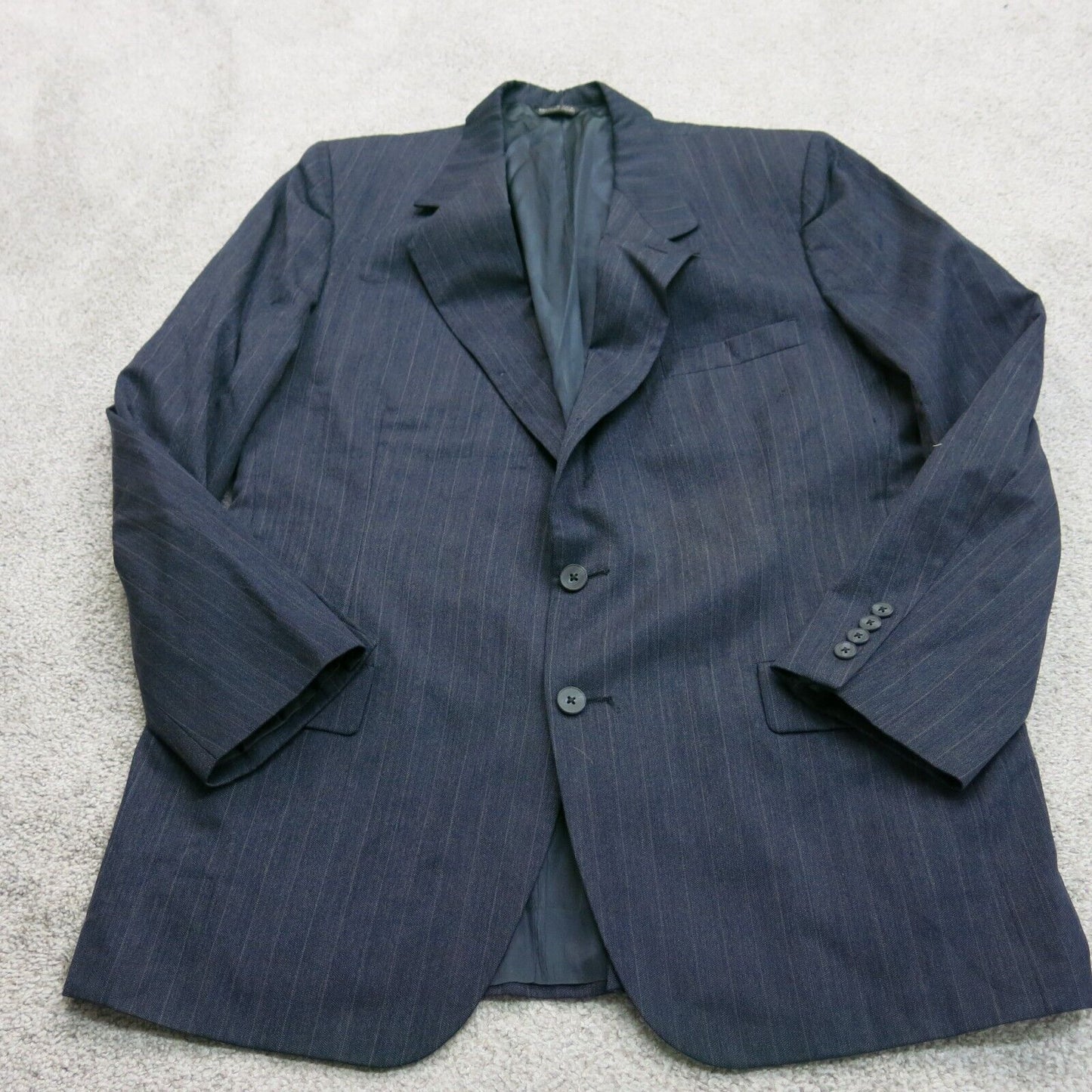 Vintage Mens Blazer Coat Single Breasted Striped Pockets Blue Size 44 Reg