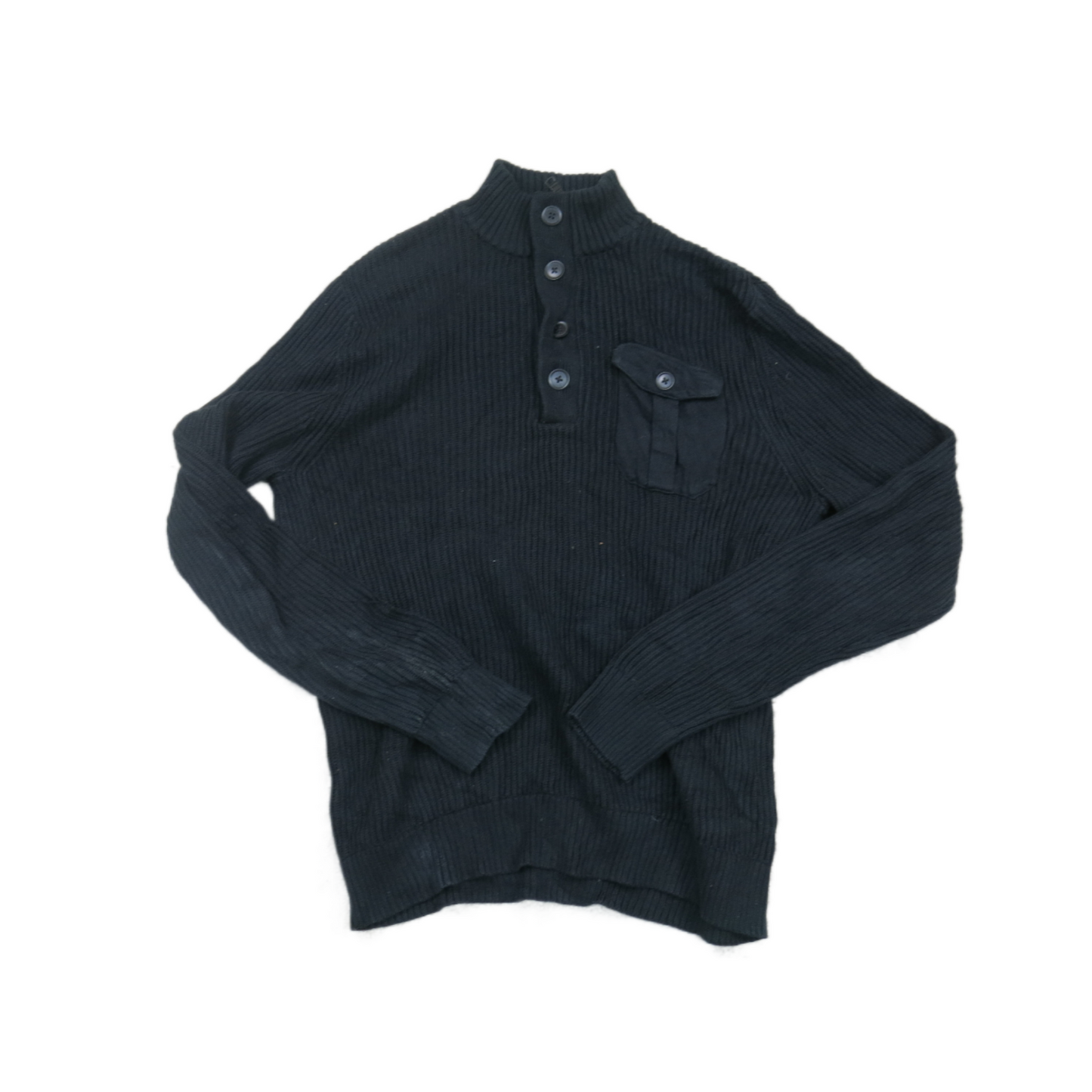 Express Mens Pullover Sweater Long Front Button Pockets Long Sleeves Black SZ L