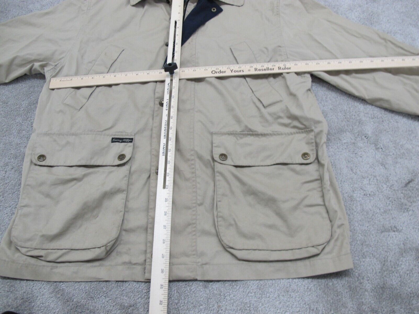 Tommy Hilfiger Mens Windbreaker Jacket Full Zip Up Long Sleeves Beige Size XL
