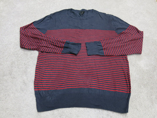 J.Crew Mens Sweater Crew Neck Striped  Pullover Long Sleeves Red Blue Size Large