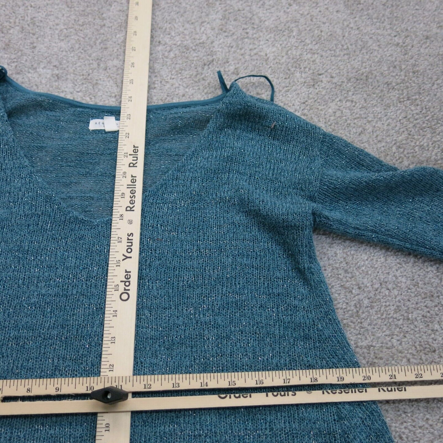 Aeropostale Womens Knitted Sweater V Neck Long Sleeves Teal Blue Size Medium