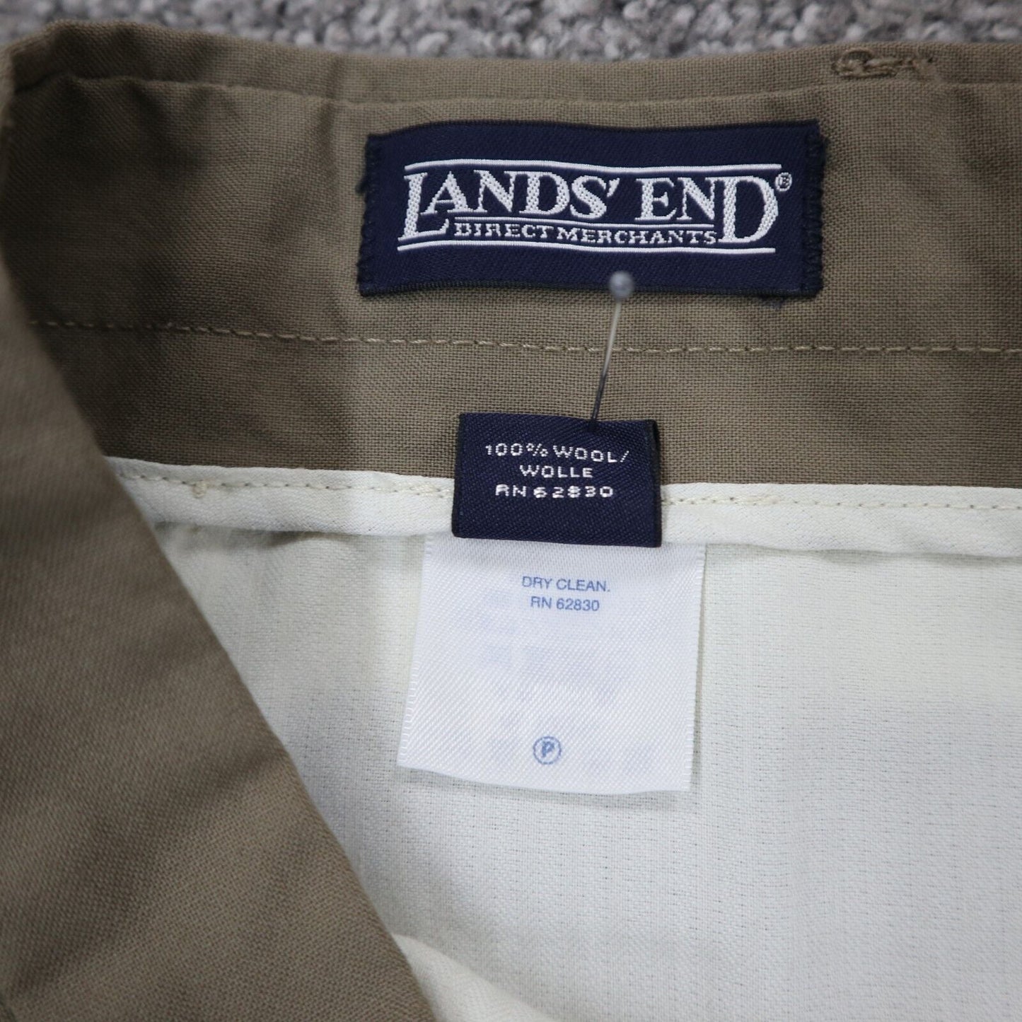 Lands End Mens Pants Dress Straight Leg 100% Wool High Rise Beige Size 38 Long