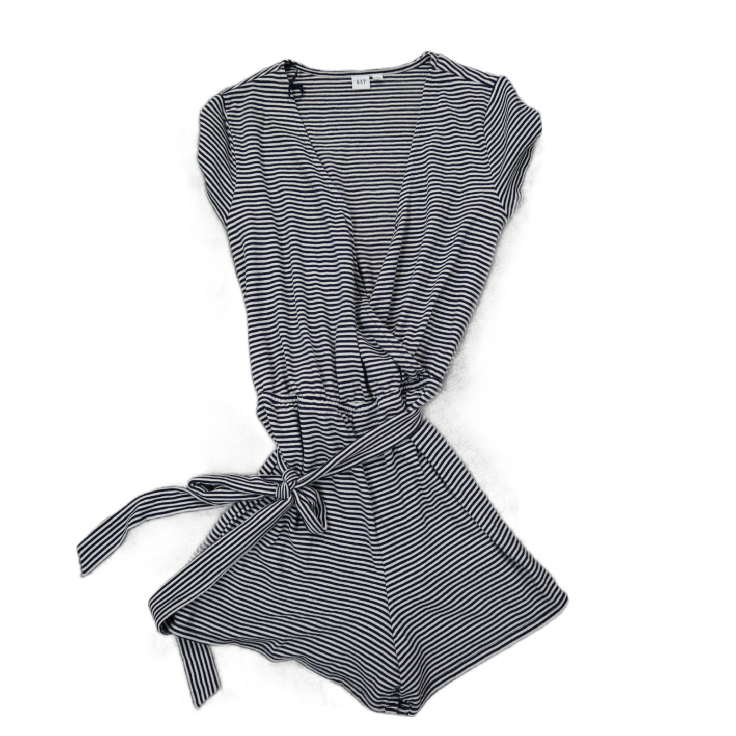 Gap Womens Wrap Mini Dress Cap Sleeve Tie Waist Striped Black White Size Medium