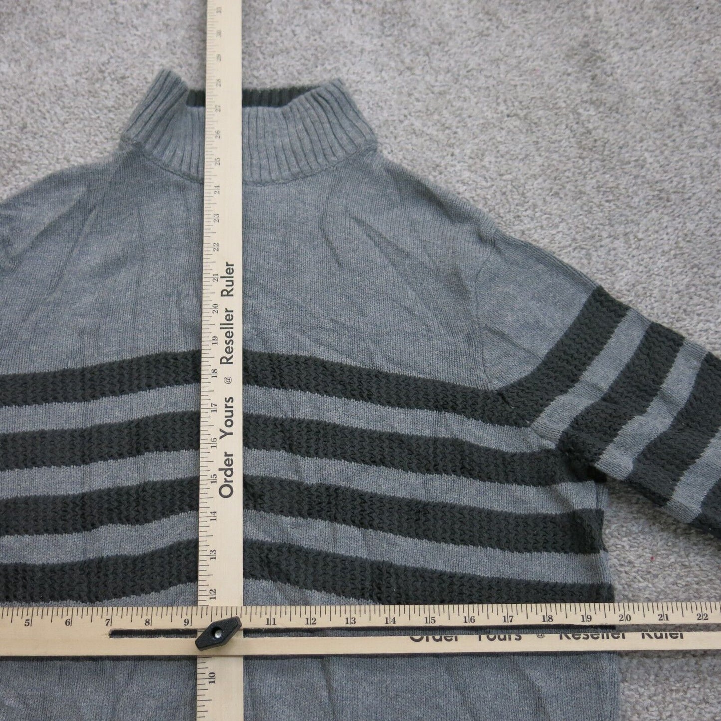 Tahari Womens Pullover Sweater 1/4 Zip Up Mock Neck Striped Gray Size Medium