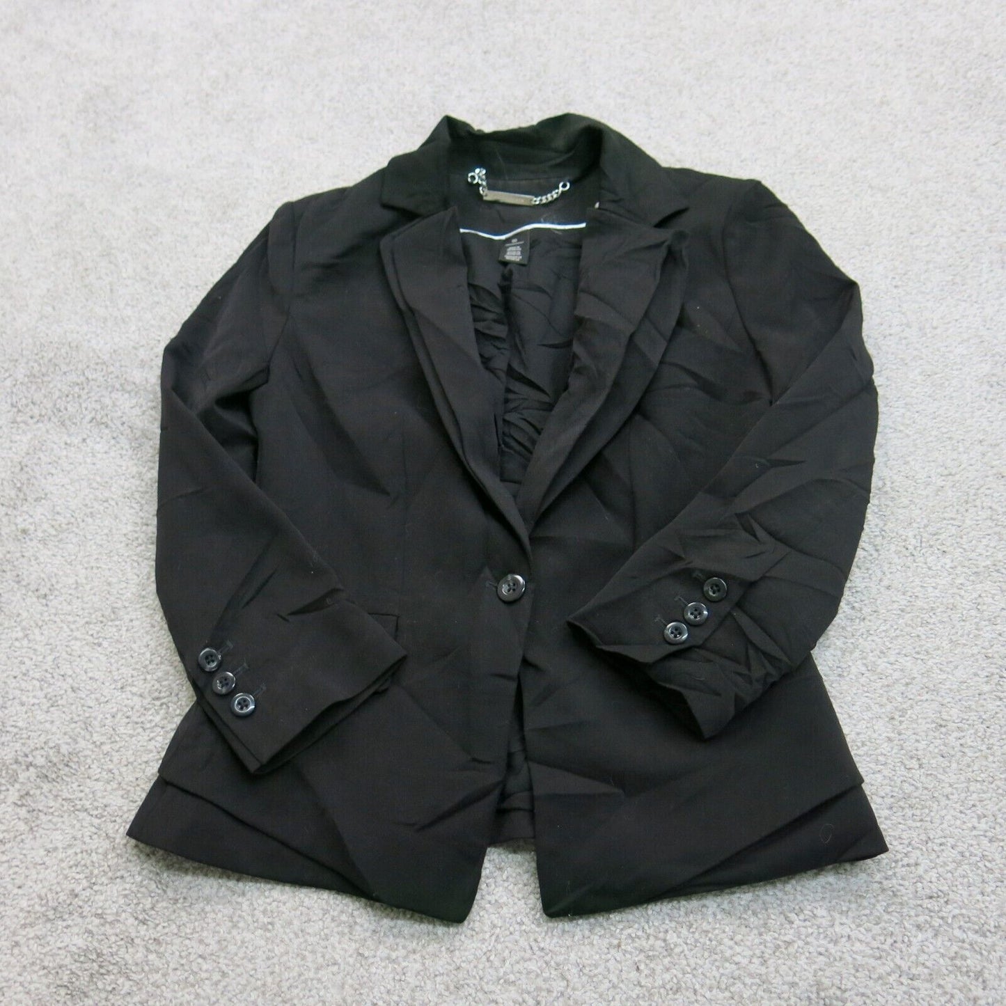Vintage Womens Blazer Coat Single Breasted Long Sleeve Solid Black Size 00