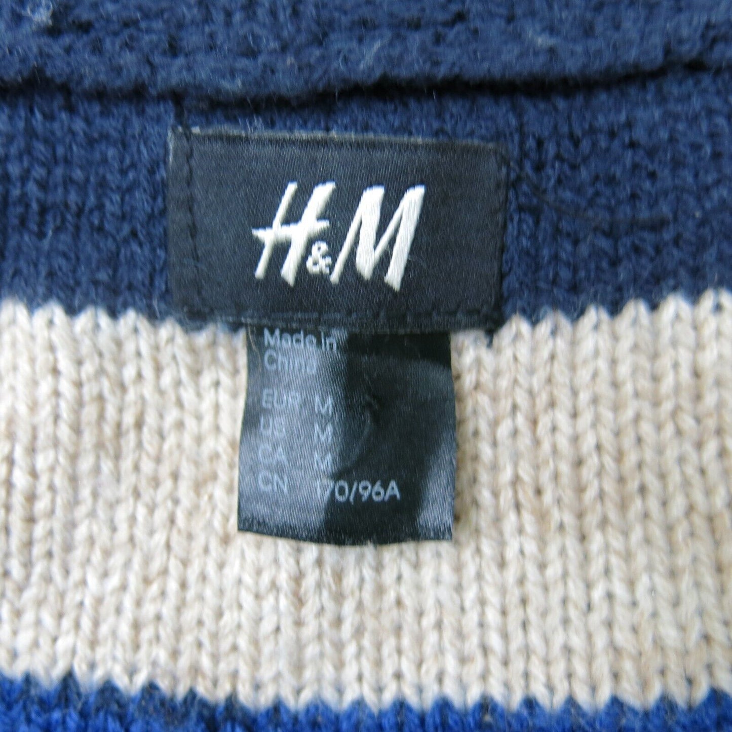 H&M Womens Pullover Sweater Crew Neck Short Sleeve Striped White Blue SZ Medium
