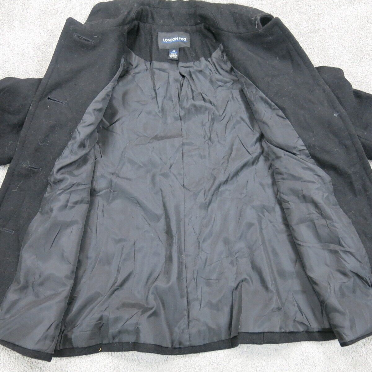 LONDON FOG Womens Pea Coat Jacket Long Sleeves Pockets Black Size PS