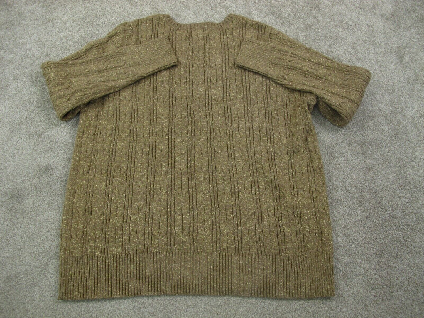 St Johns Bay Womens Pullover Sweater V Neck Long Sleeve Cotton Green Brown SZ 2X