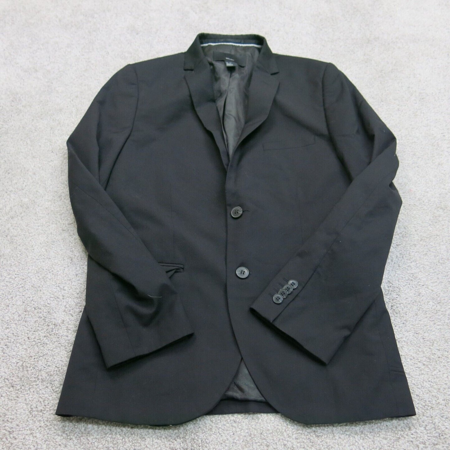 H&M Mens Blazer Coat Jacket Front Button Regular Fit Long Sleeve Black 36R