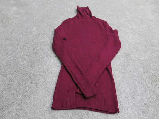 Express Womens Pullover Knitted Sweater Long Sleeves High Neck Maroon Size S